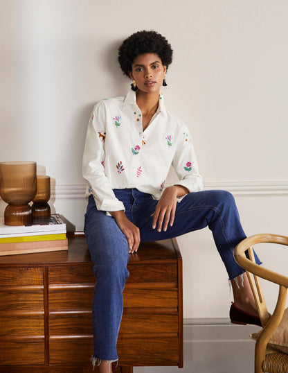 Agnes Oversize-Hemd-Weiß, Stickerei