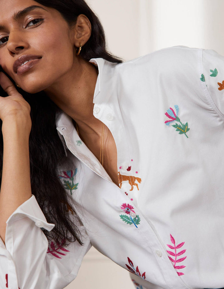 Agnes Oversize-Hemd-Weiß, Stickerei