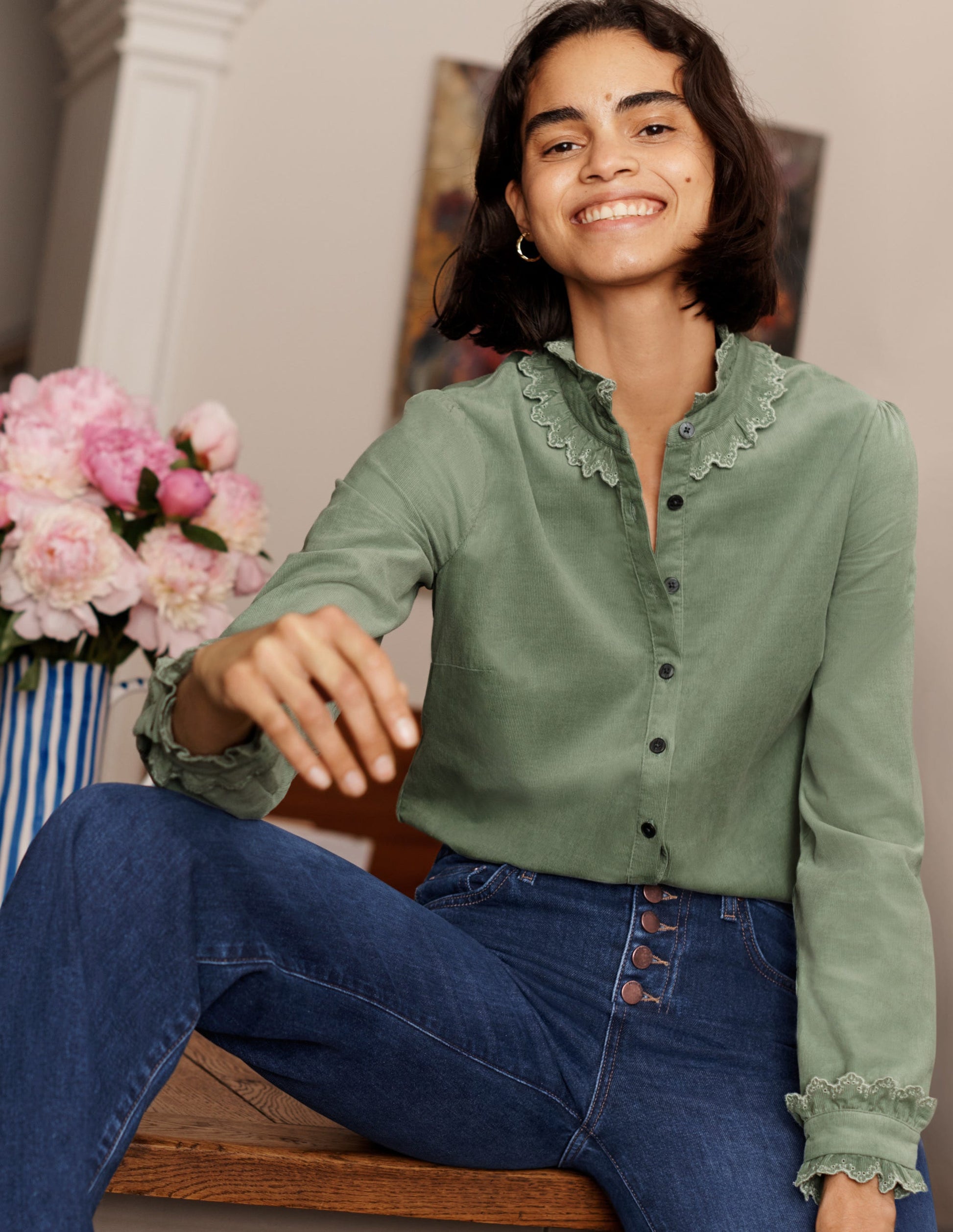 Chemise Eliza avec broderie anglaise-Olive clair-5