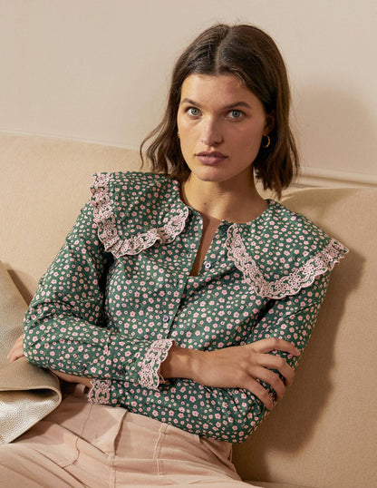 Statement Collar Cotton Shirt-Palm Leaf, Ditsy Daisy-4