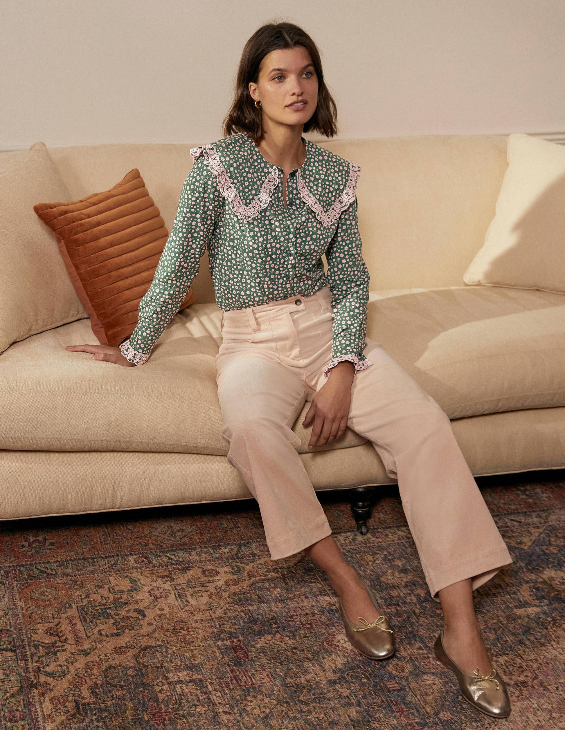 Statement Collar Cotton Shirt-Palm Leaf, Ditsy Daisy-3
