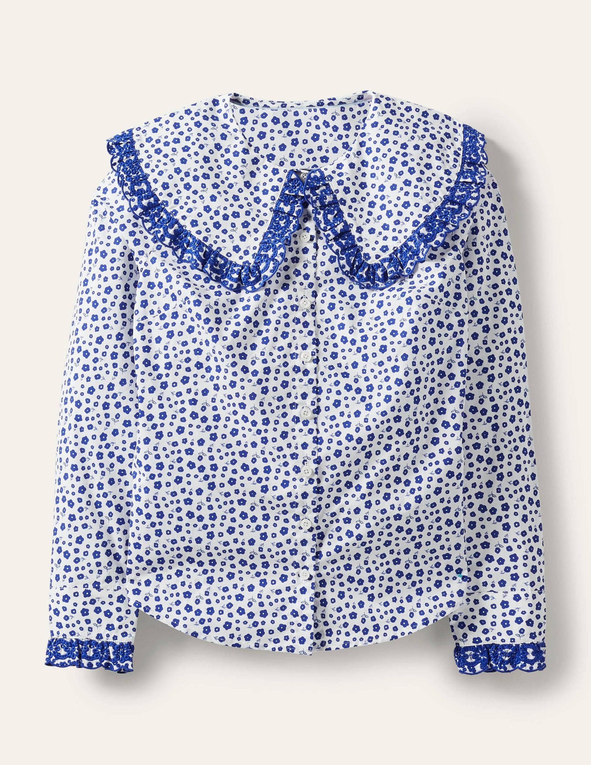 Statement Collar Cotton Shirt-Ivory, Ditsy Daisy-6