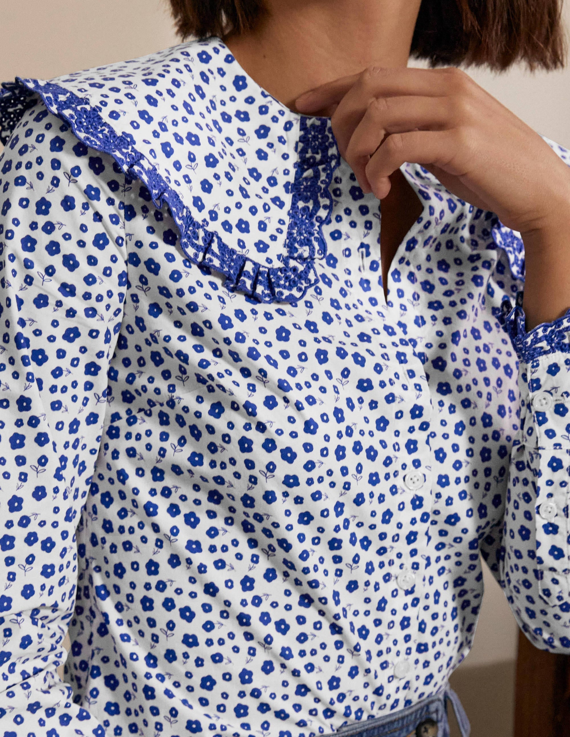 Chemise en coton à col XL-Ivoires, pâquerettes - Image 2