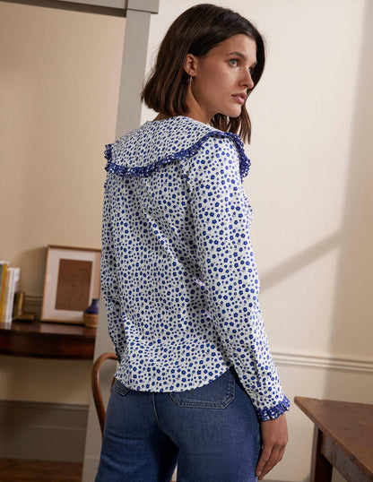 Statement Collar Cotton Shirt-Ivory, Ditsy Daisy-3