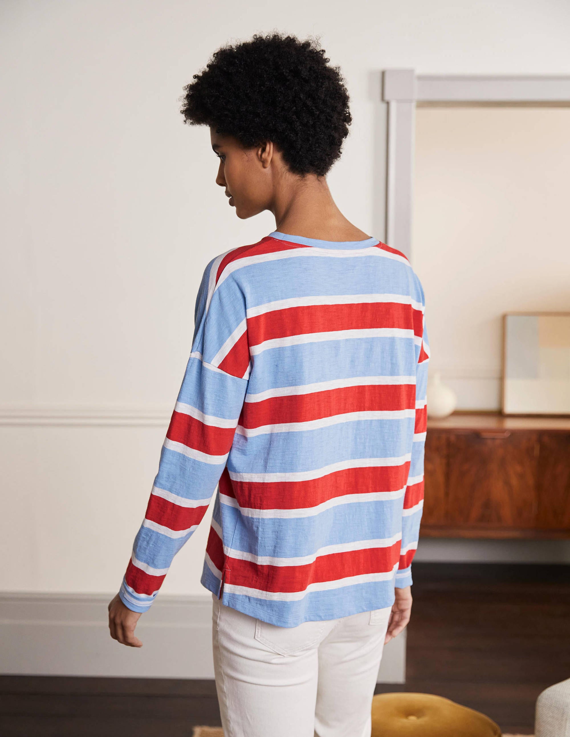 T-shirt carré en jersey-Rayé bleu glacé/rouge - Image 2