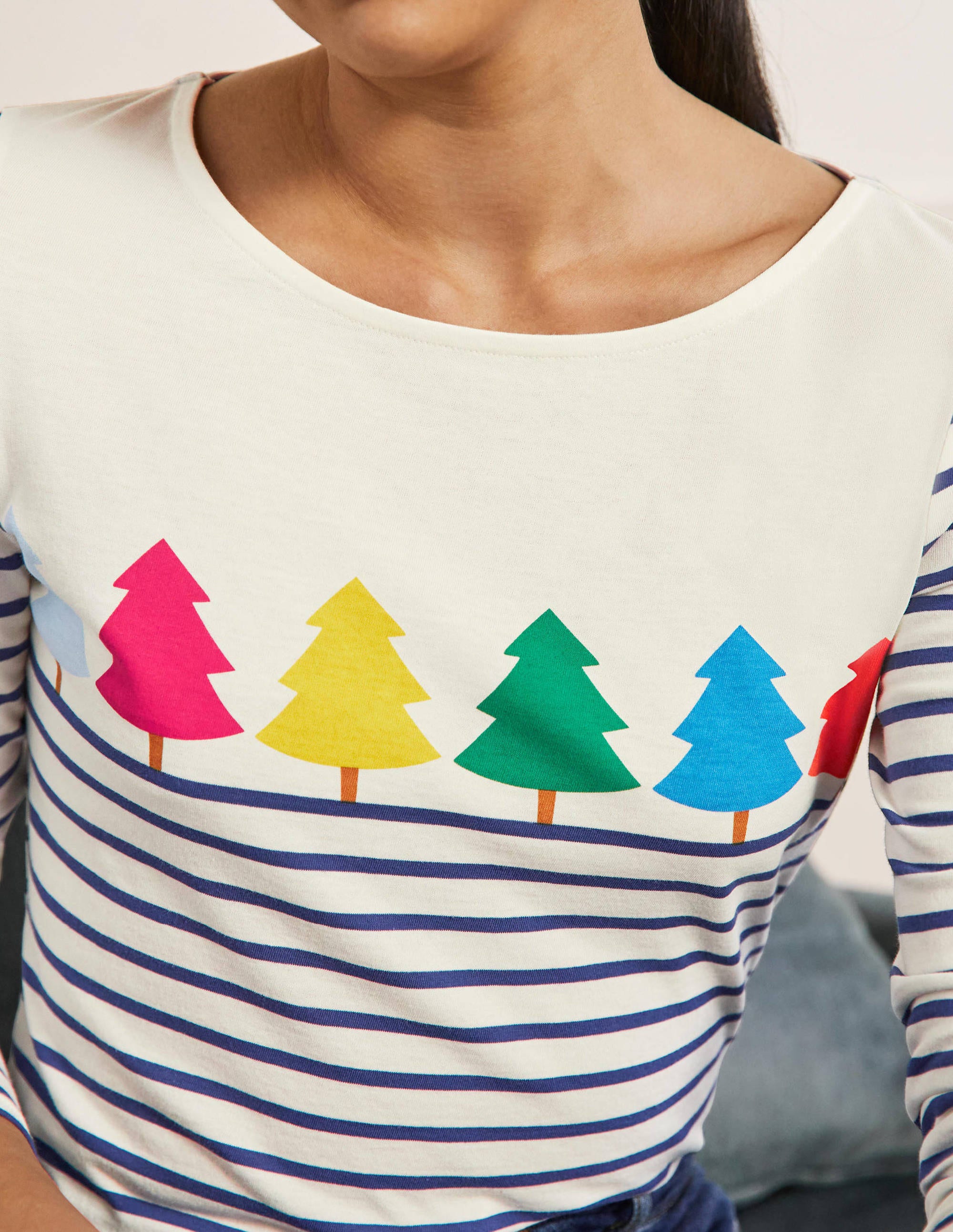 Statement-Bretonshirt-Bunt, Regenbogen-Baum - Image 1