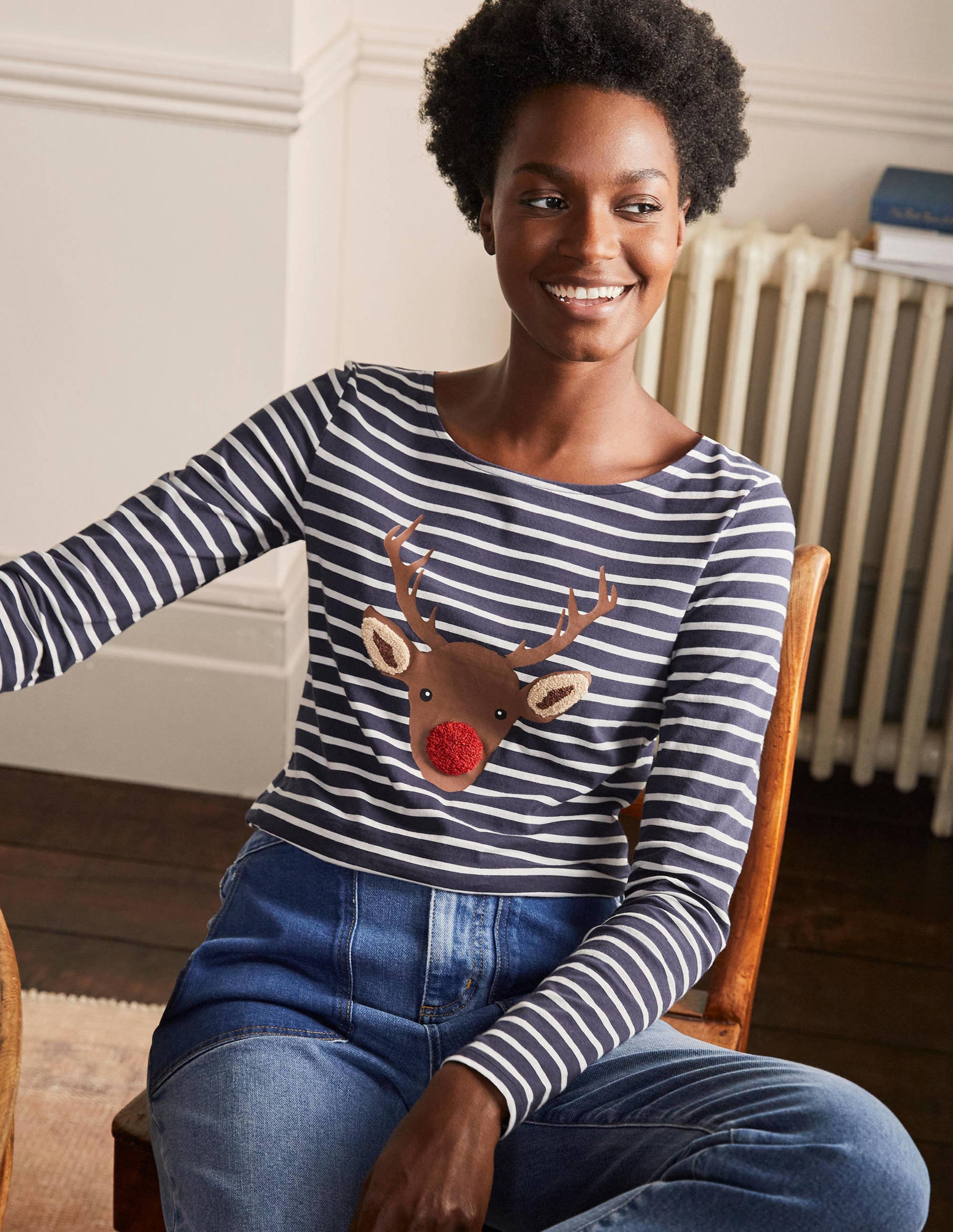Statement-Bretonshirt-Navy/Naturweiß, Rentiermuster-4