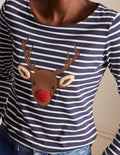 Statement-Bretonshirt-Navy/Naturweiß, Rentiermuster