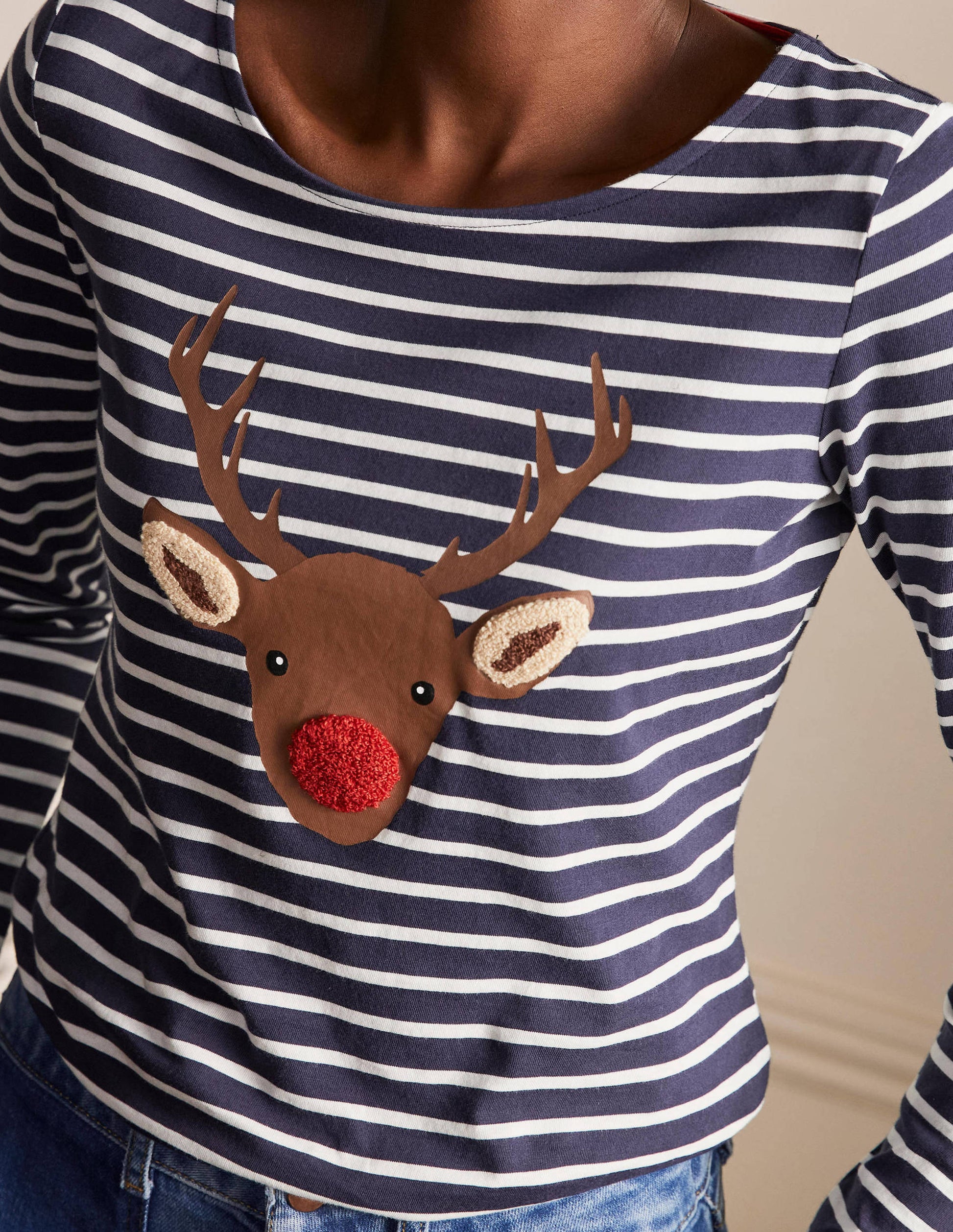 Statement-Bretonshirt-Navy/Naturweiß, Rentiermuster-1