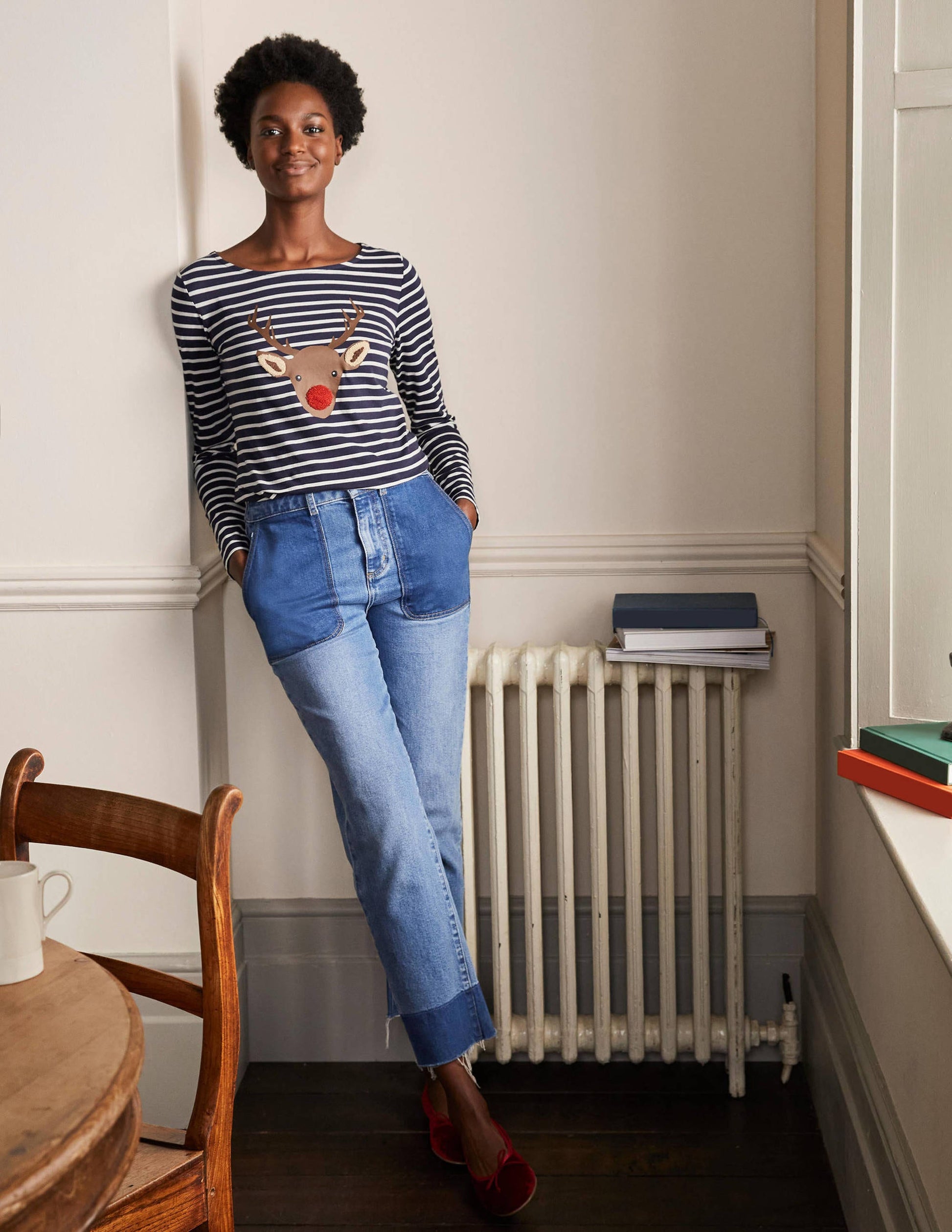 Statement-Bretonshirt-Navy/Naturweiß, Rentiermuster-3