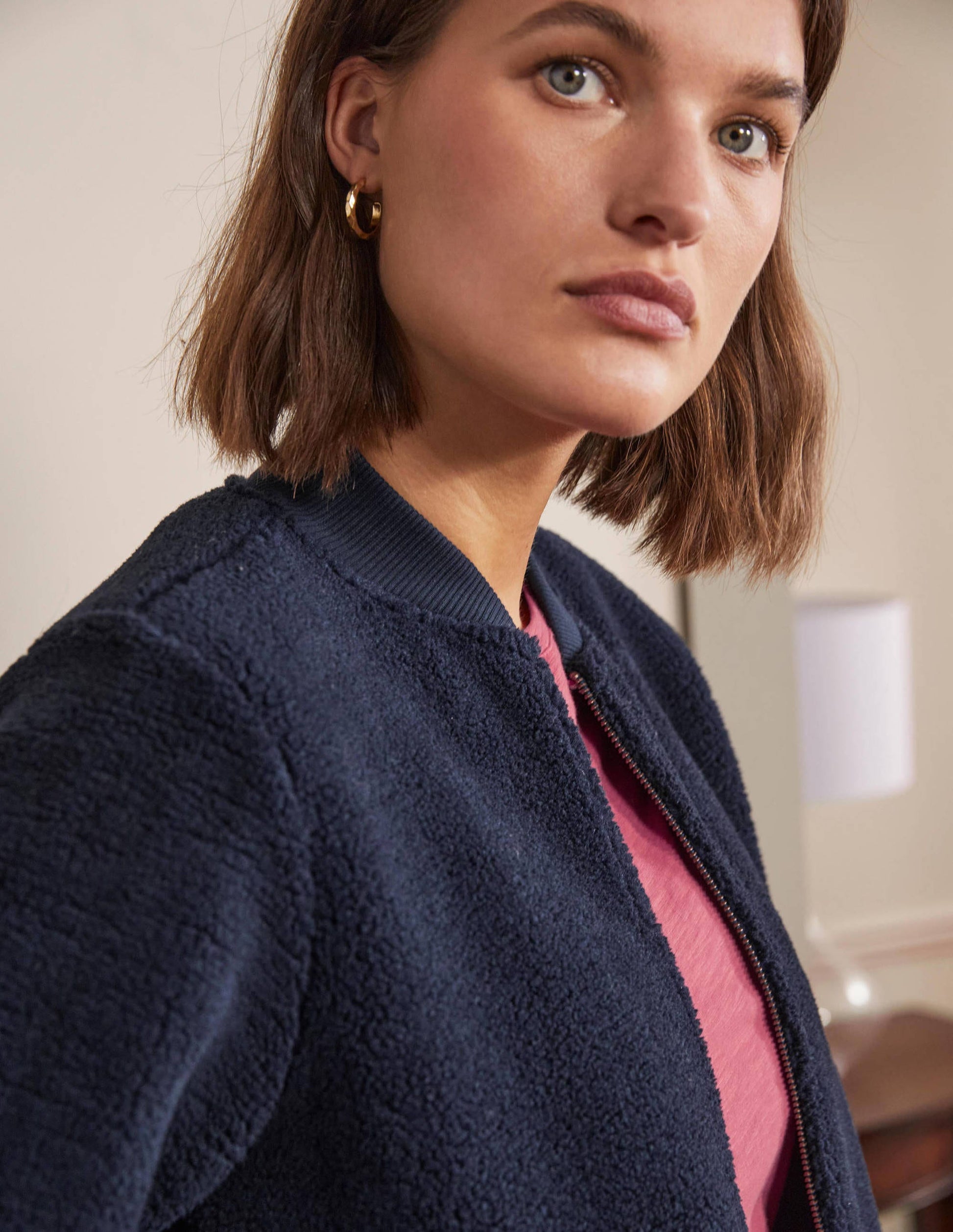 Teddy Zip-Through Jacket-Navy-1