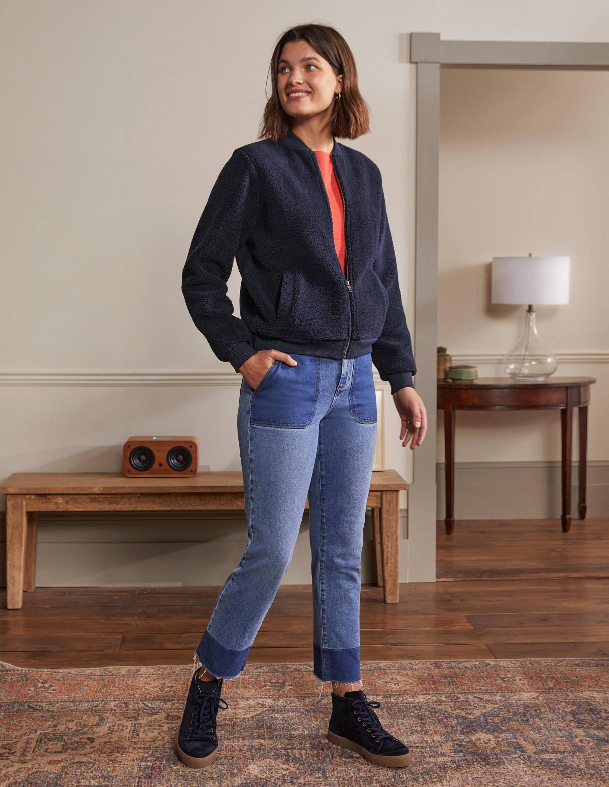 Teddy Zip-Through Jacket-Navy-3