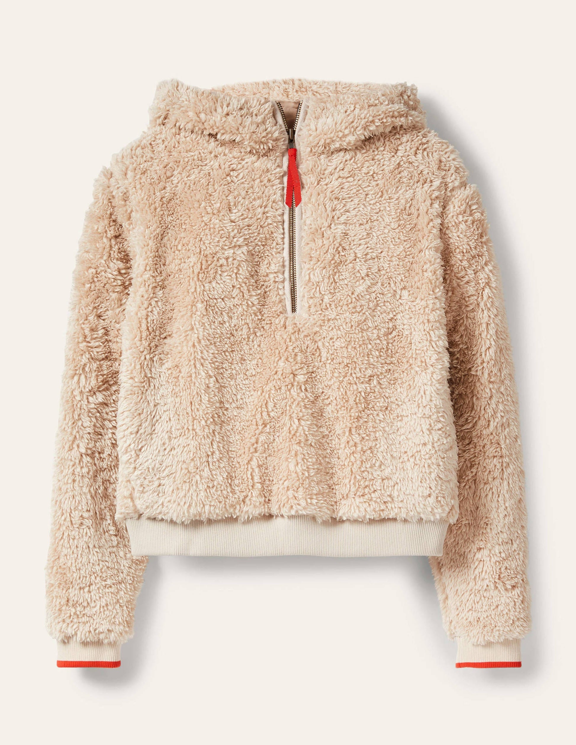 Sweat à capuche duveteux partiellement zippé-Écru-6