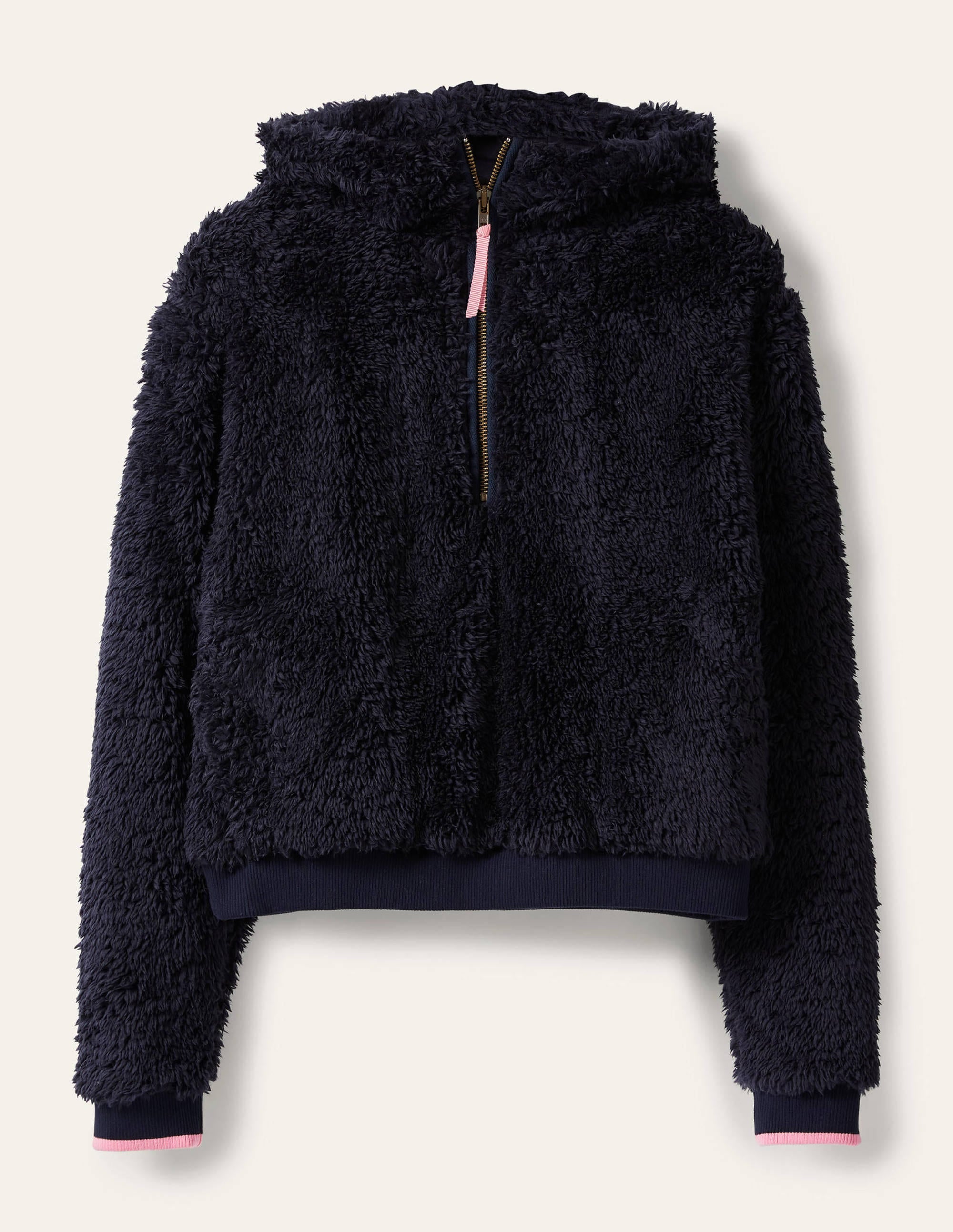 Sweat à capuche duveteux partiellement zippé-Bleu marine - Image 7
