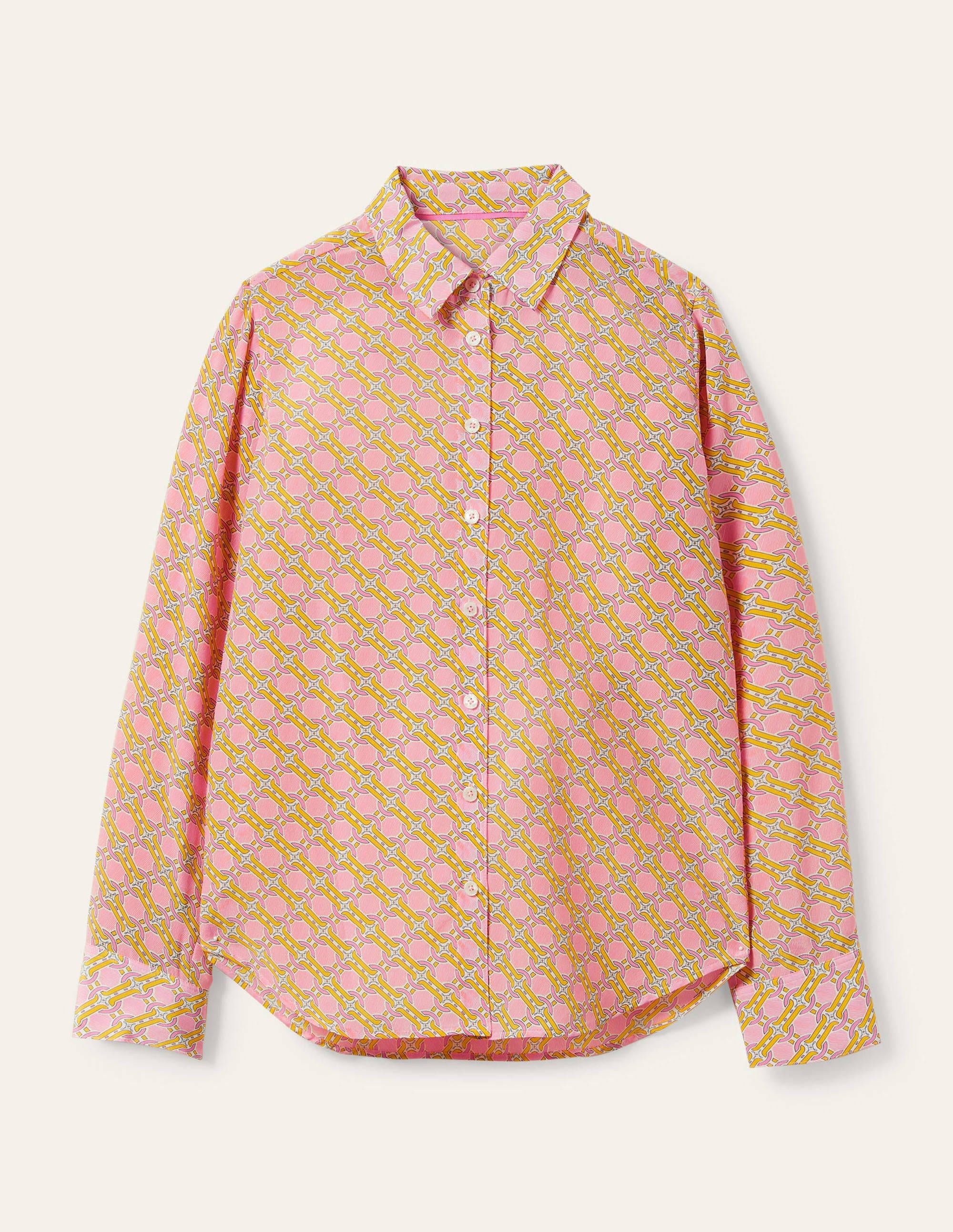Chemise en soie-Rose nuage crépuscule, motif géométrique chaîne - Image 5