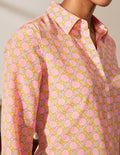 Chemise en soie-Rose nuage crépuscule, motif géométrique chaîne