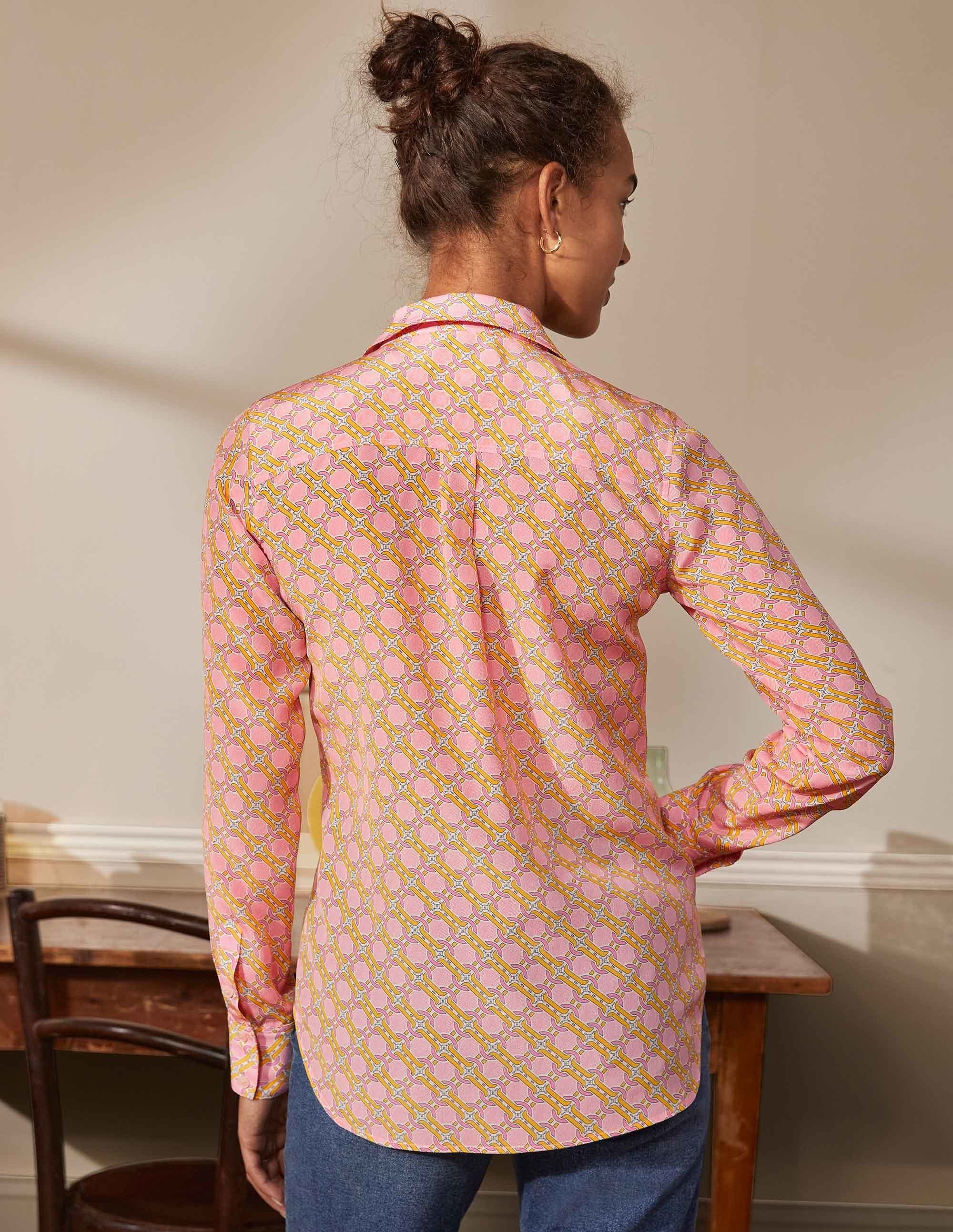 Chemise en soie-Rose nuage crépuscule, motif géométrique chaîne - Image 2