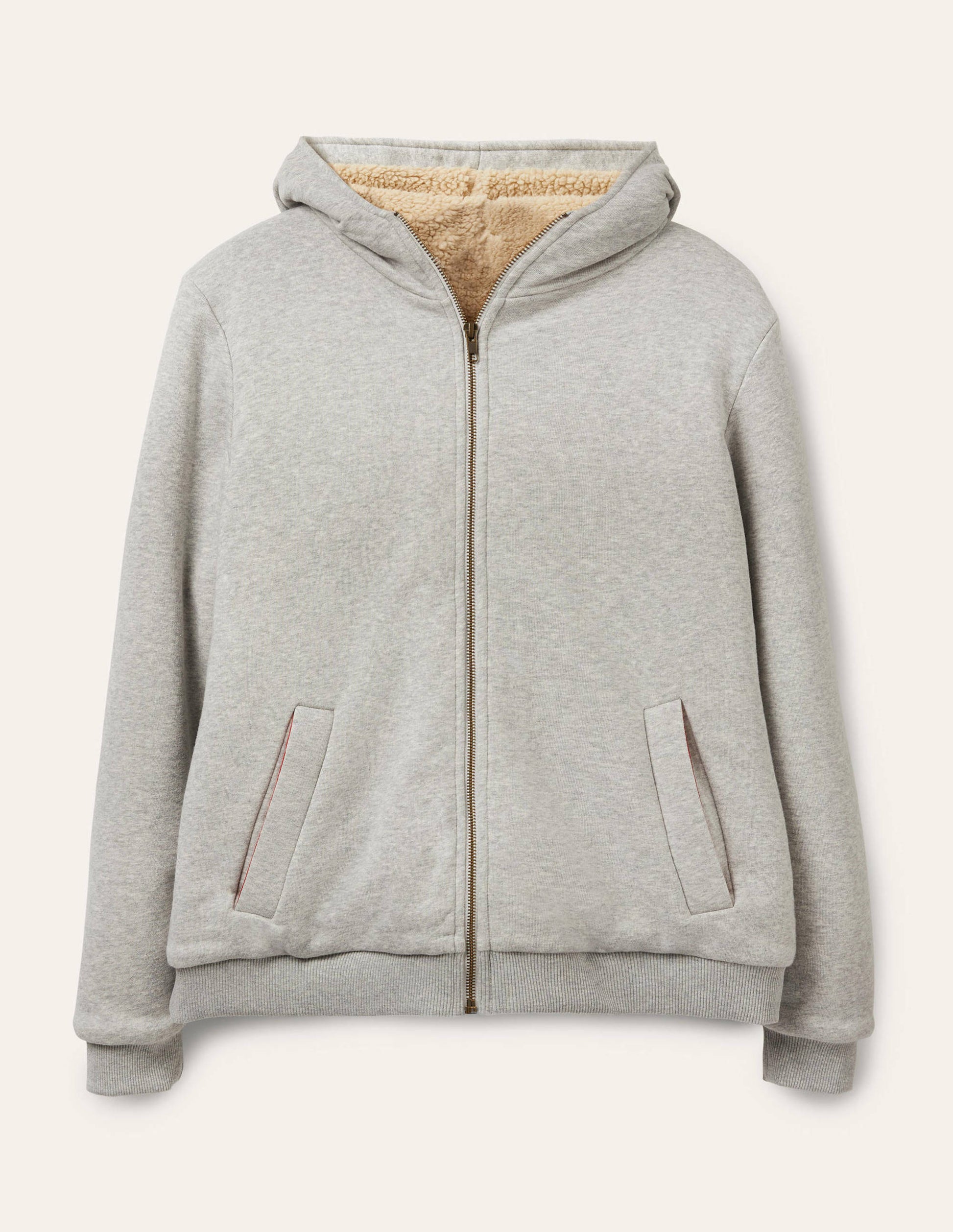 Pull zippé à doublure douillette-Gris chiné-5