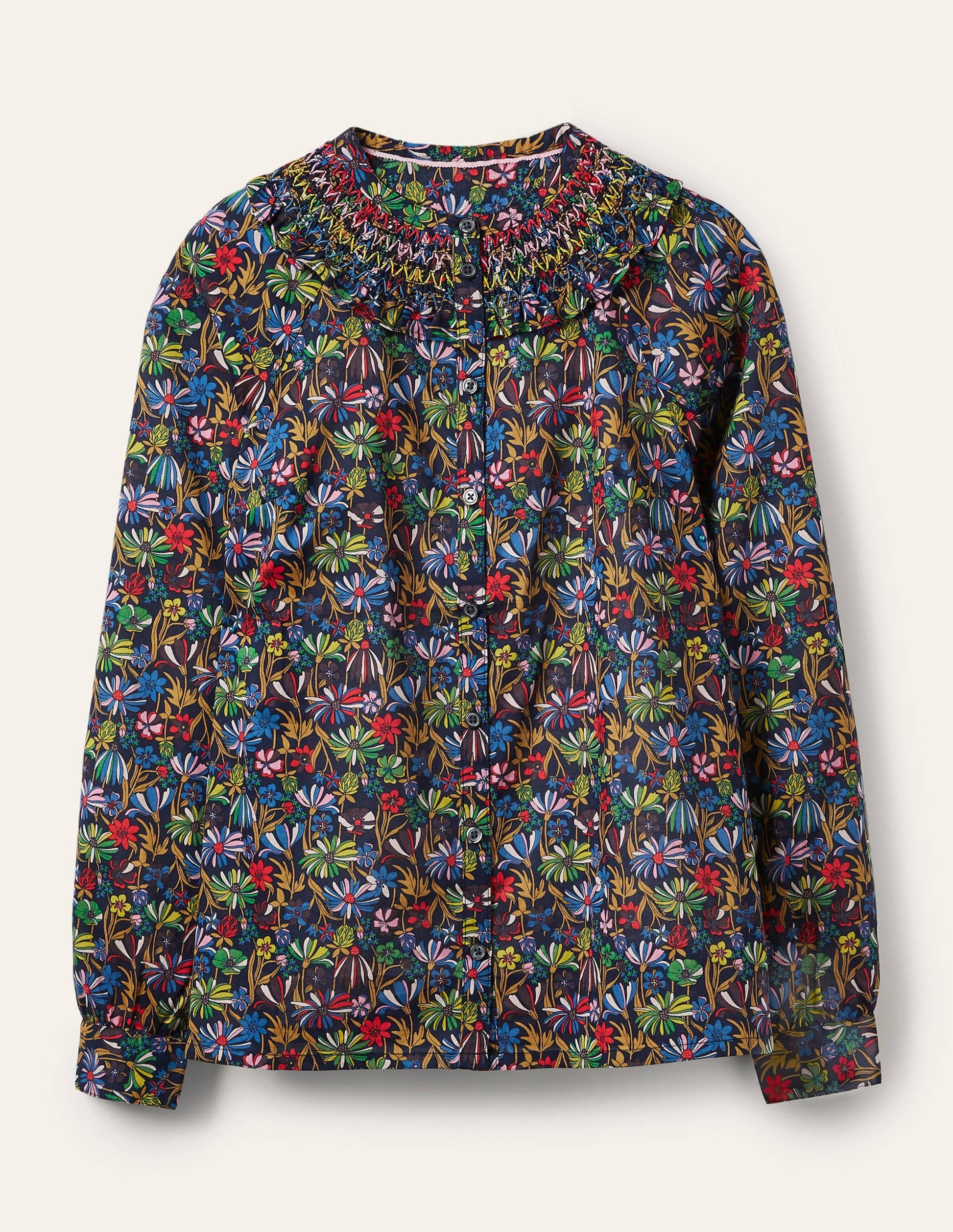 Chemise Leandra en coton à smocks-Bleu marine, motif Wild Dandelion-5