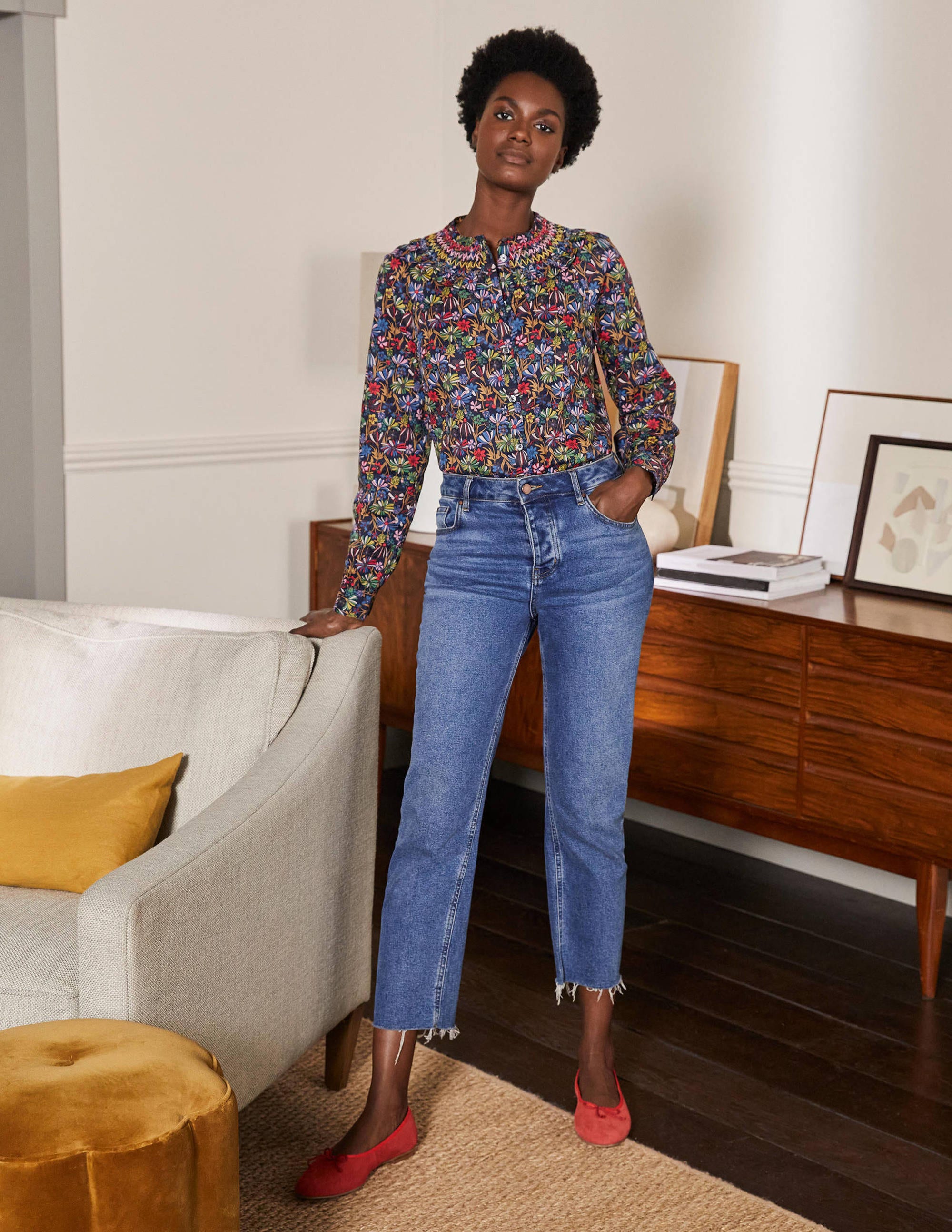 Chemise Leandra en coton à smocks-Bleu marine, motif Wild Dandelion - Image 3