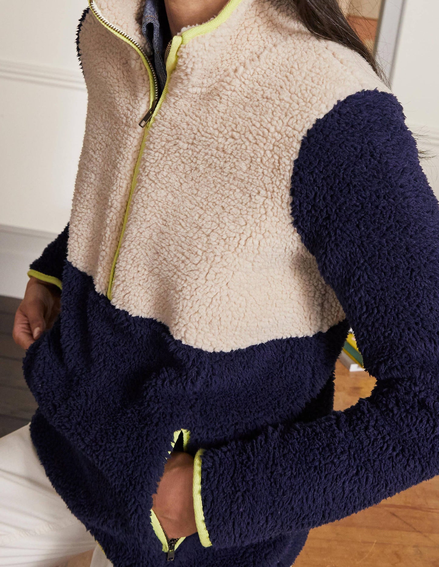Greta Fleecepullover-Navy/Ecru