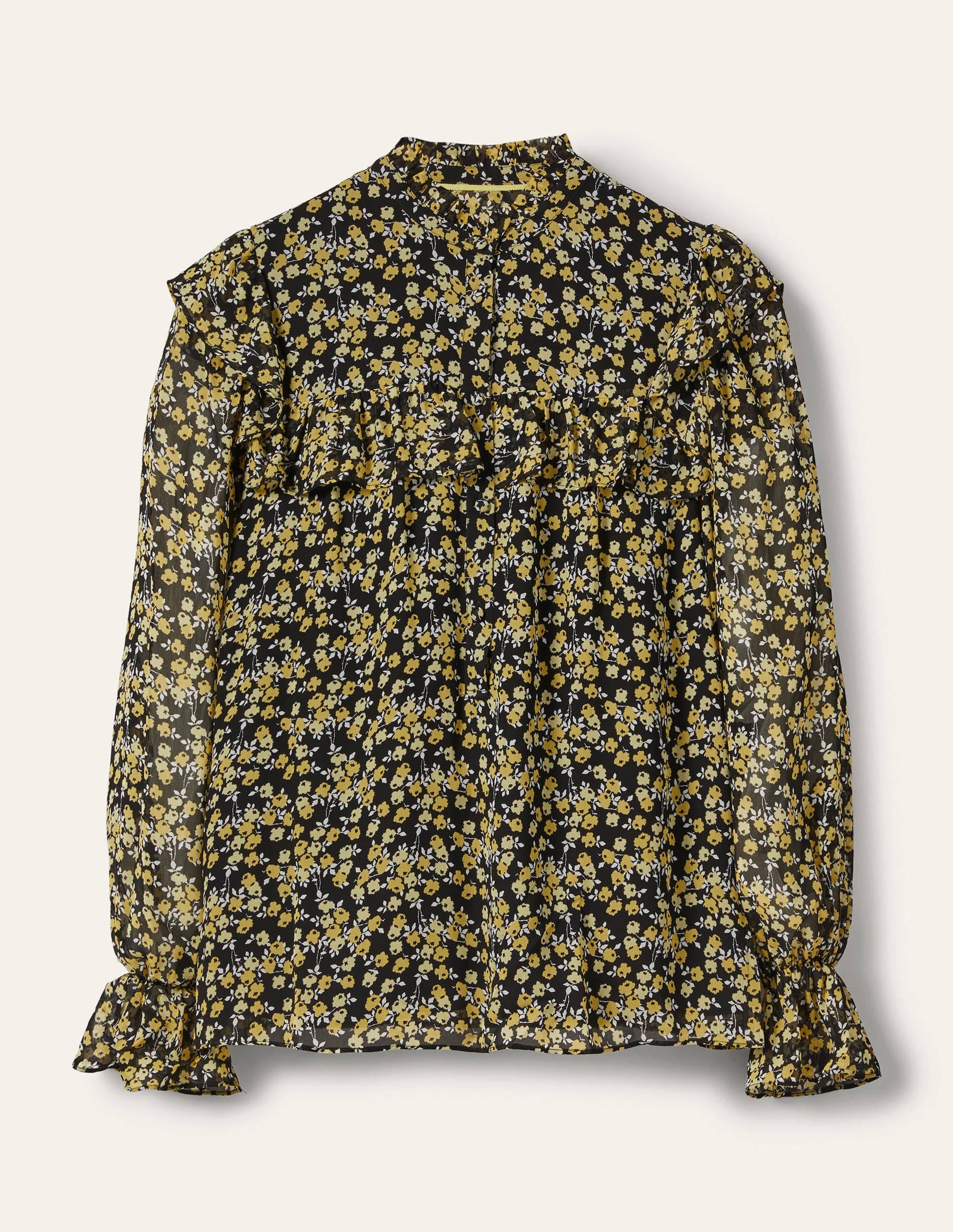 Zoe Bluse mit Rüschen-Schwarz, Abstrakte Zweige - Image 6