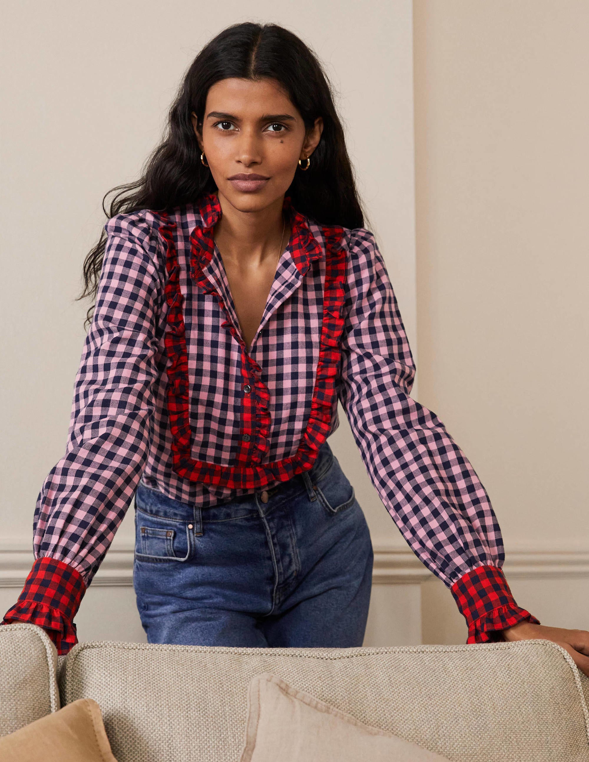 Jean Bluse-Kirschblütenrosa/Navy, Vichykaros - Image 1