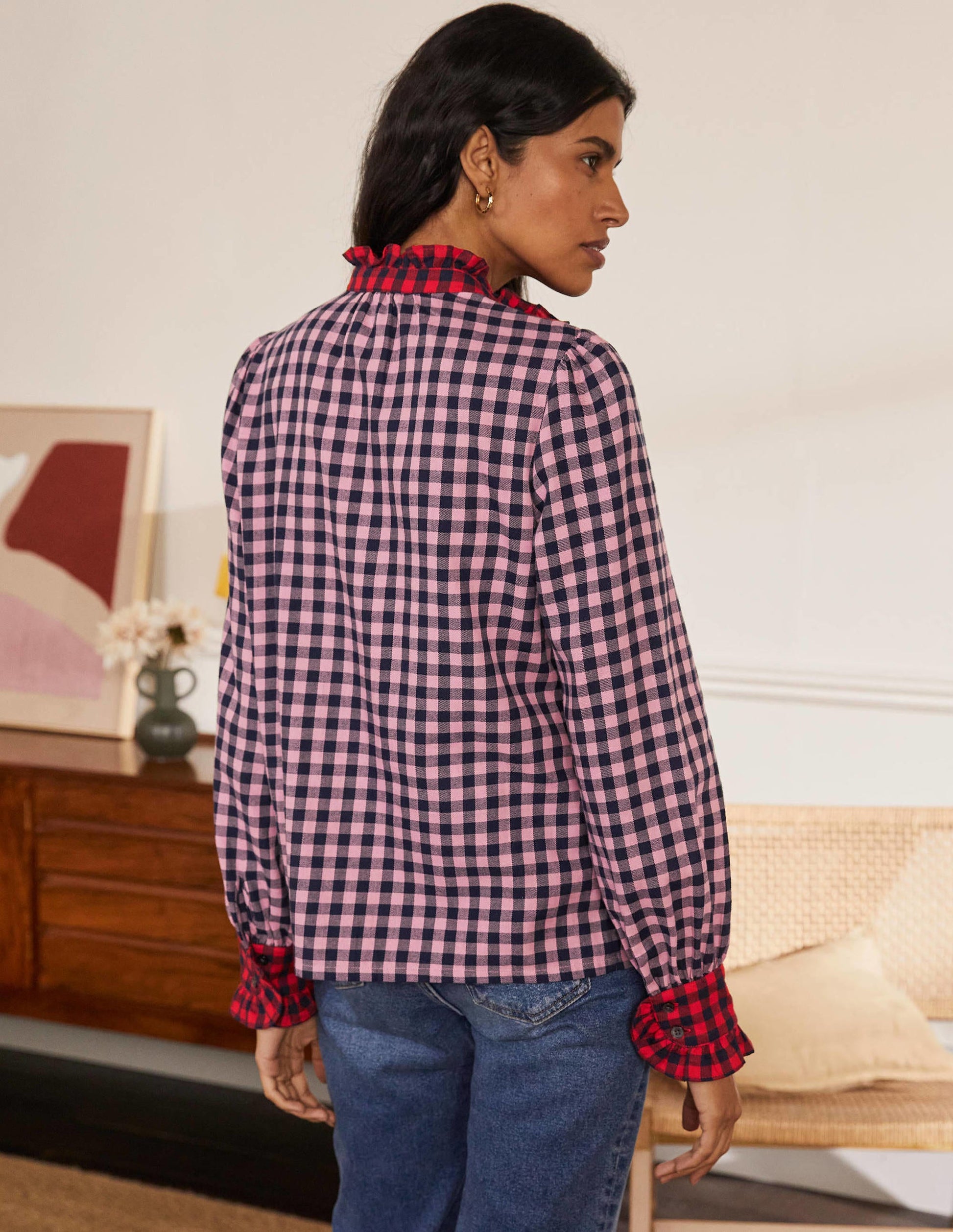 Jean Bluse-Kirschblütenrosa/Navy, Vichykaros-3