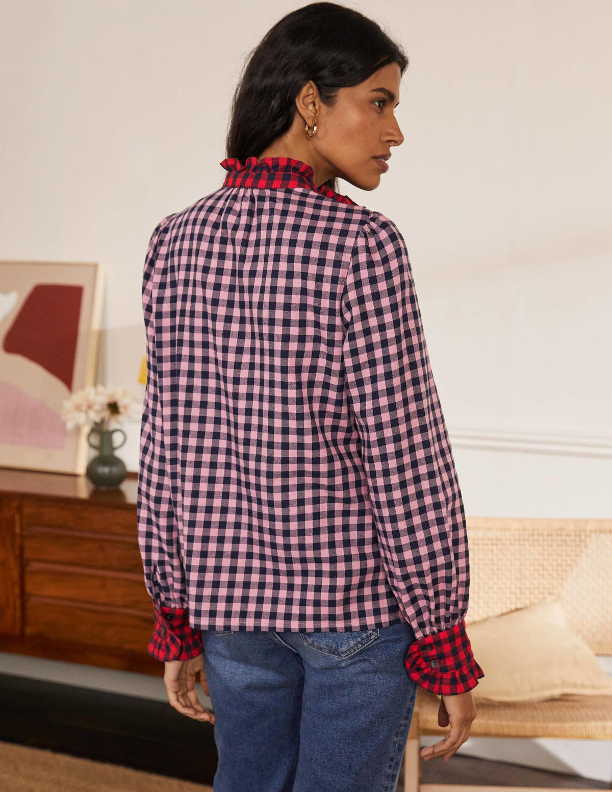 Jean Bluse-Kirschblütenrosa/Navy, Vichykaros - Image 3