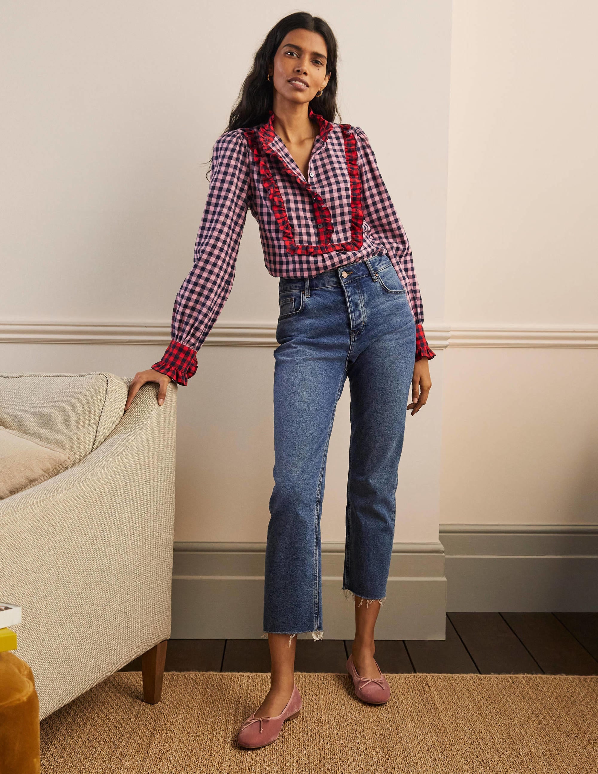 Jean Bluse-Kirschblütenrosa/Navy, Vichykaros - Image 4