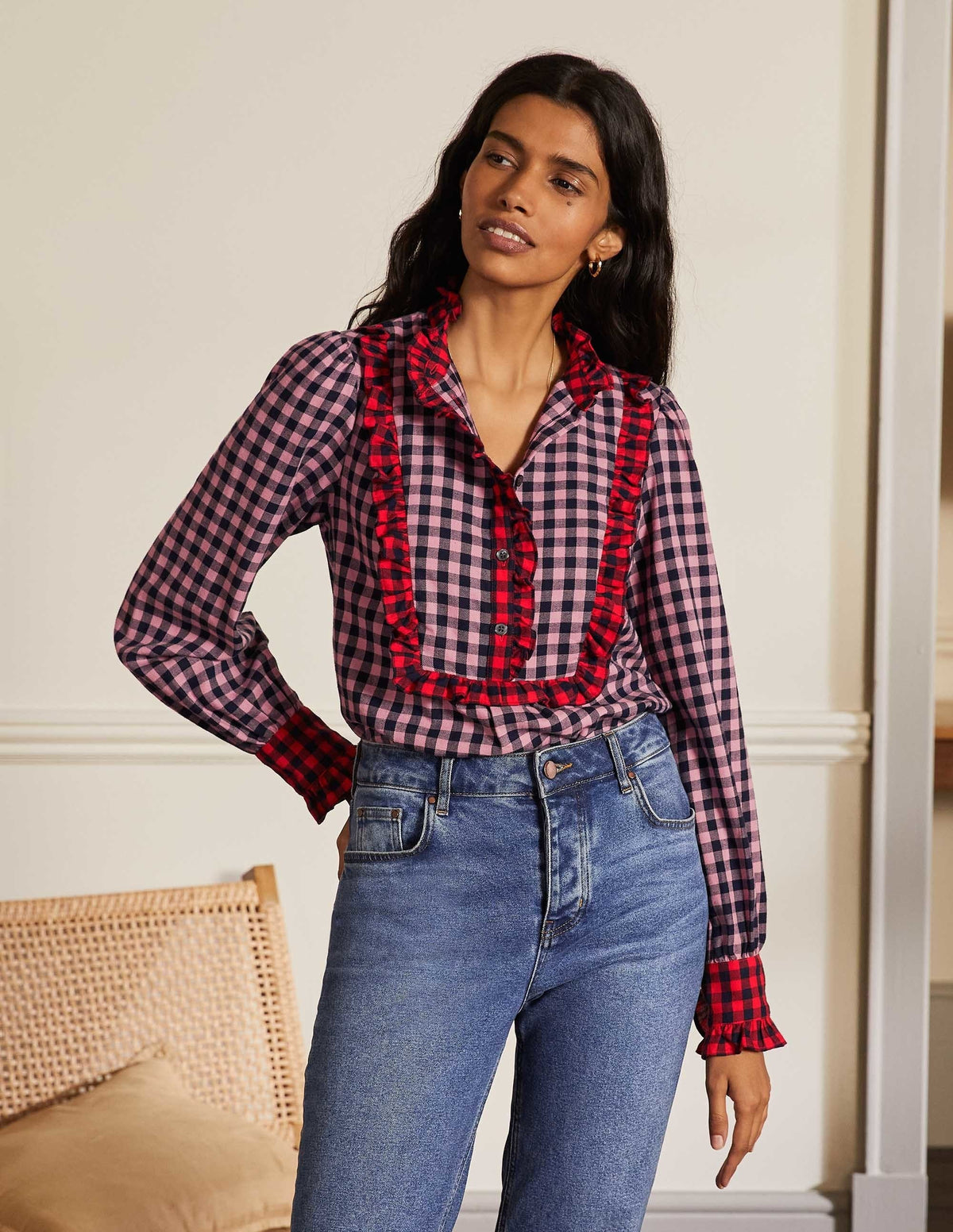Jean Bluse-Kirschblütenrosa/Navy, Vichykaros - Image 8