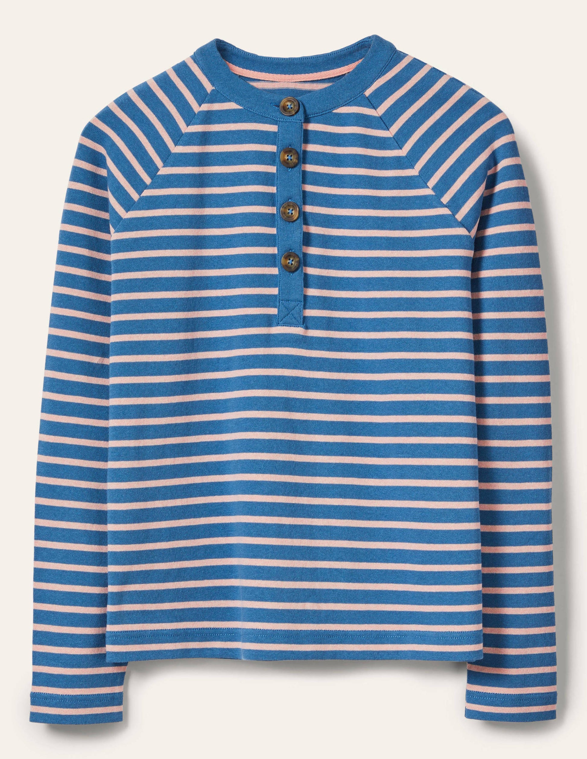 Schweres Henley-Oberteil-Blau/Milchshake-6