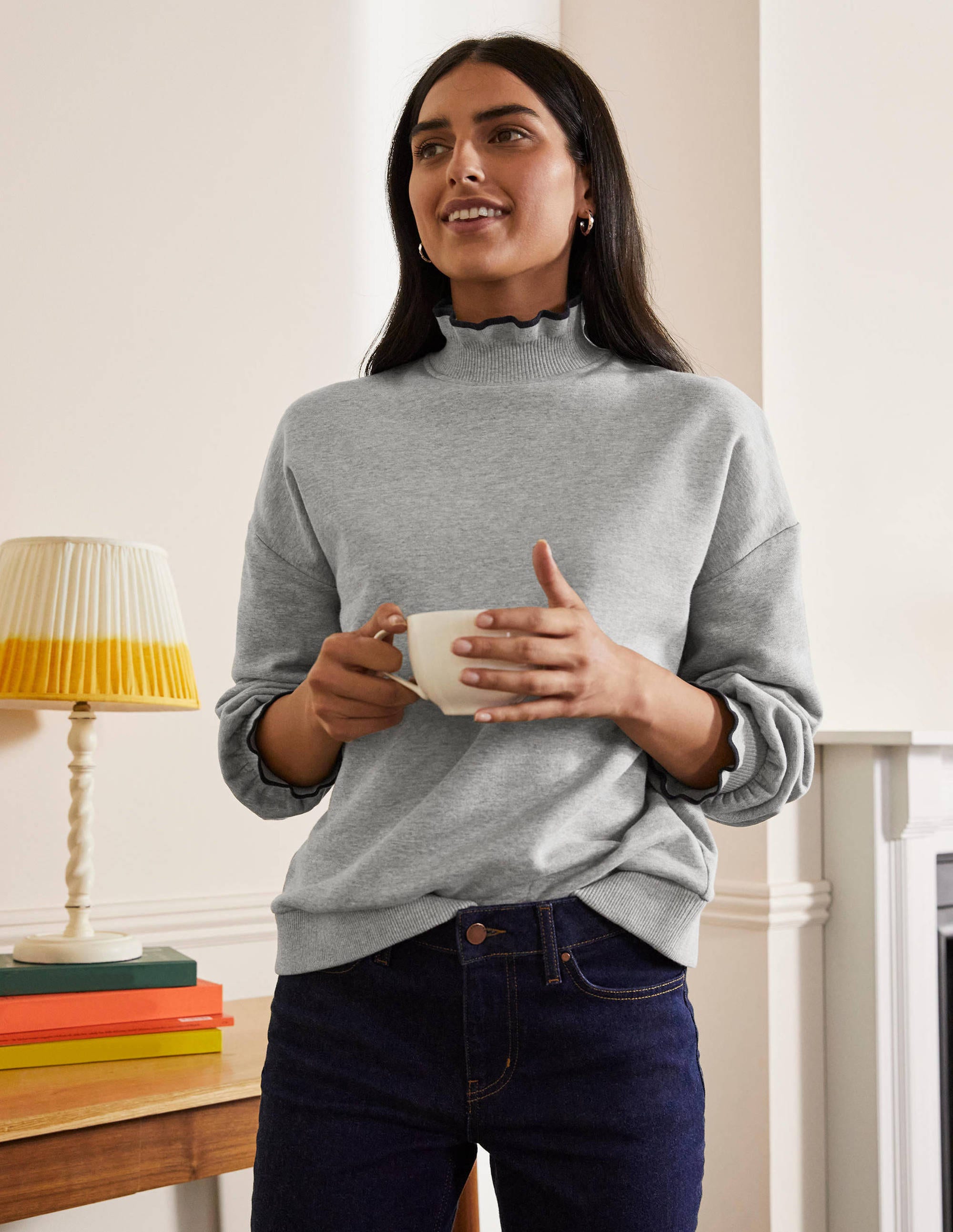 Sweatshirt mit Rüschendetail-Grau Meliert - Image 5