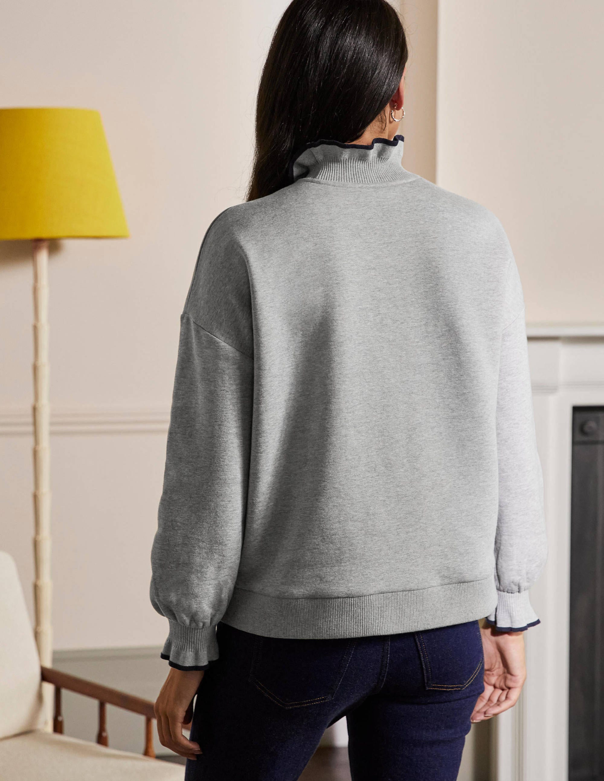 Sweatshirt mit Rüschendetail-Grau Meliert - Image 3