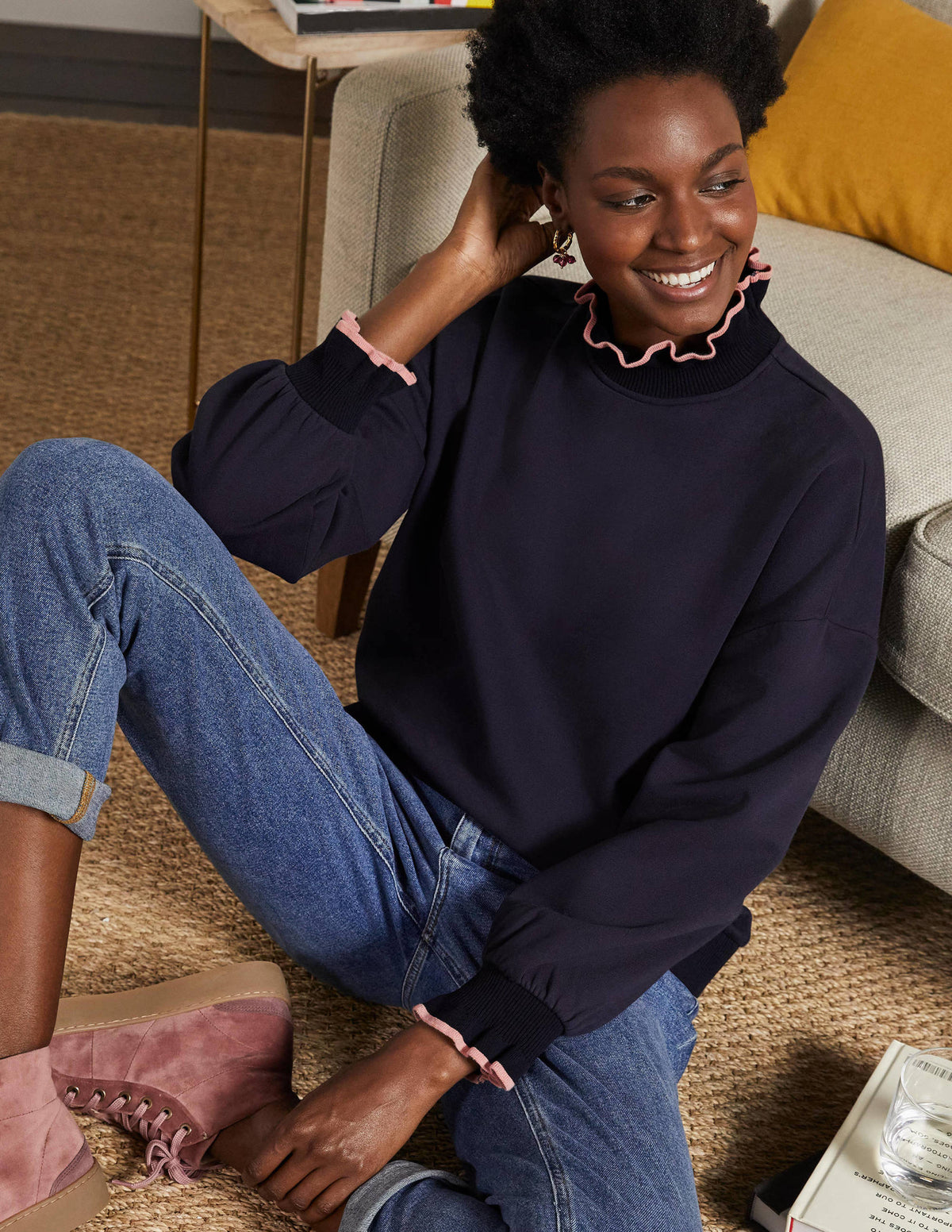 Sweatshirt mit Rüschendetail-Marineblau - Image 4