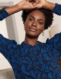 Chemise à manches bouffantes-Motif Leafy Sprig bleu marine/bleu