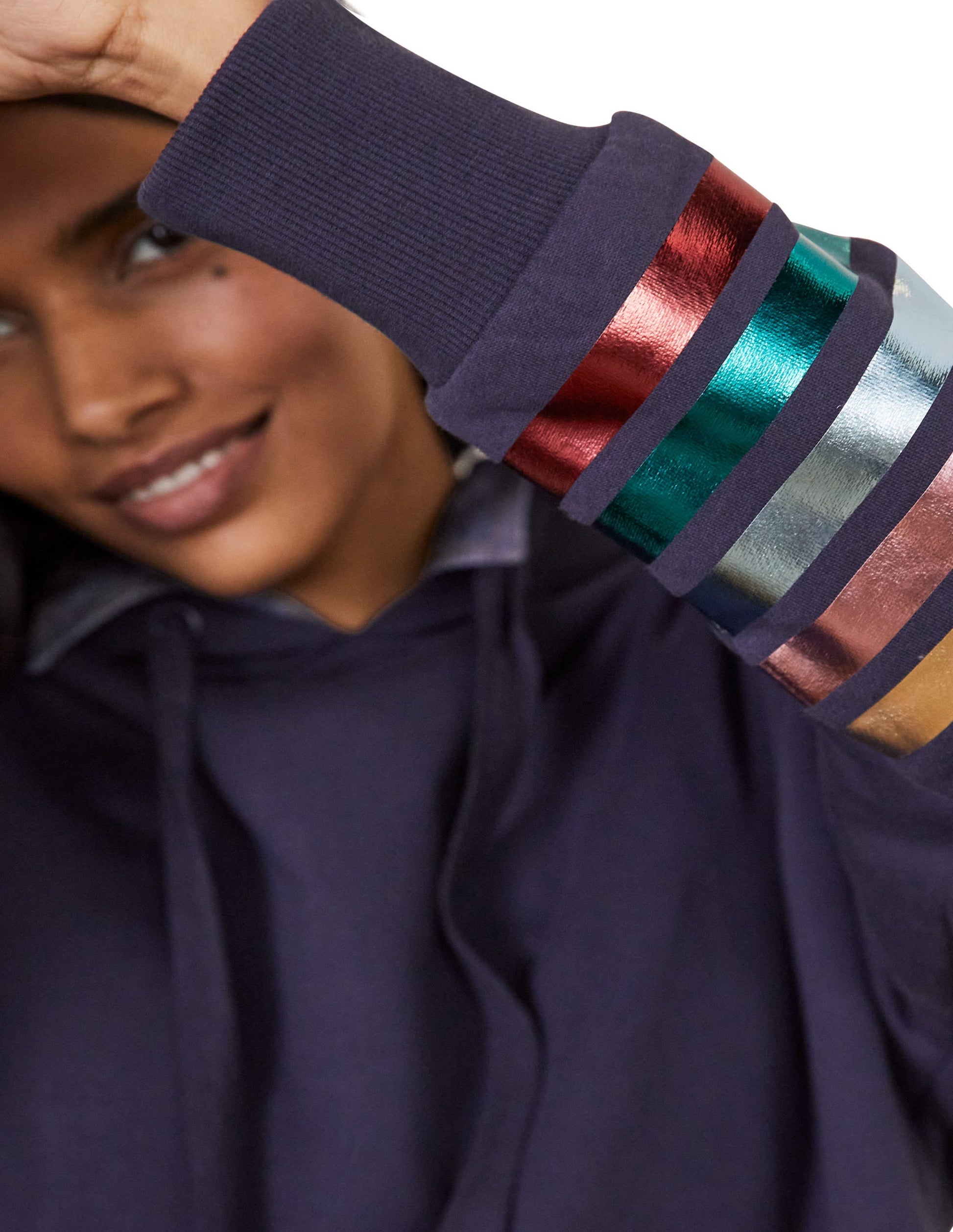 Oversize-Hoodie-Navy/Regenbogenfolie, Bündchen-1