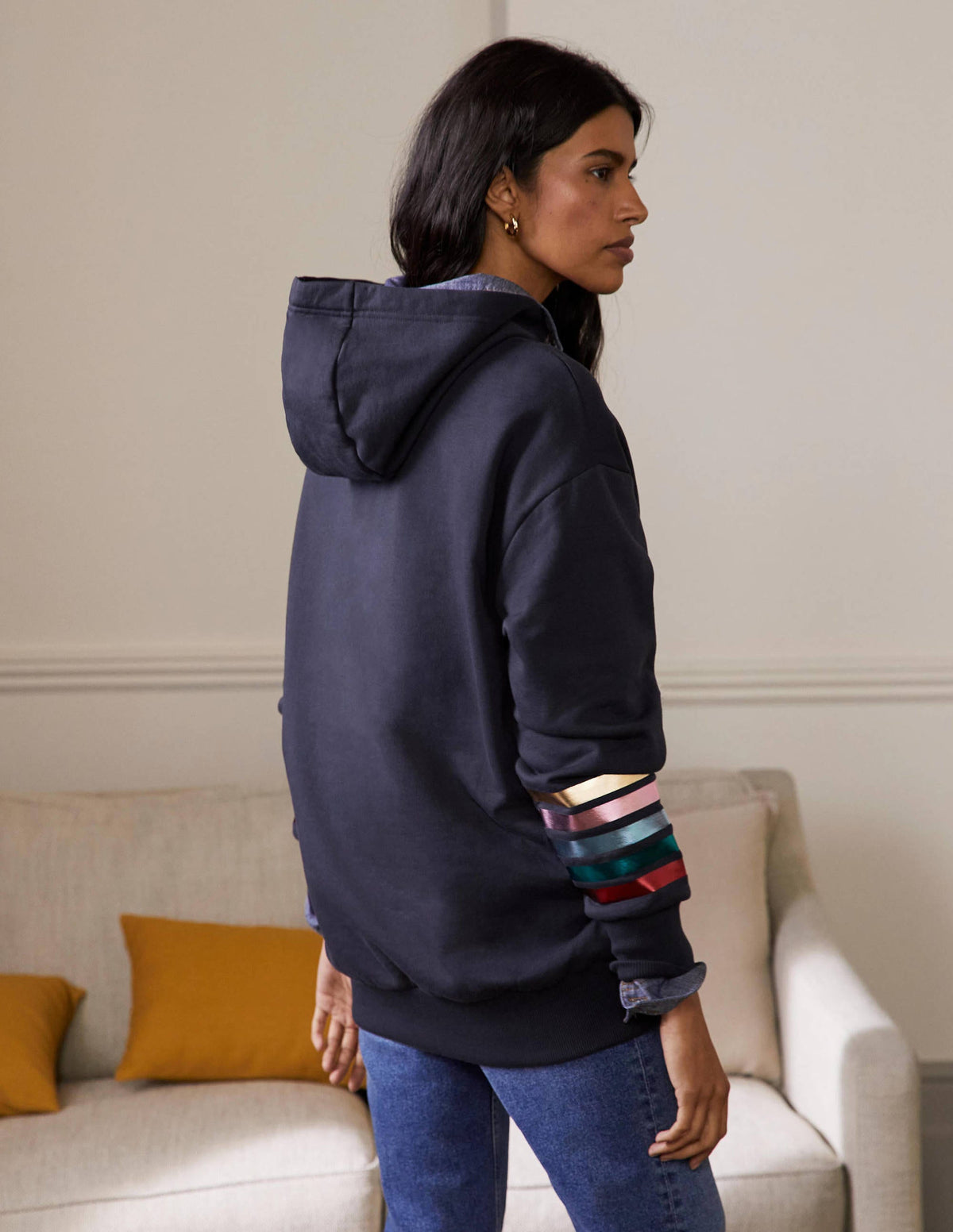 Oversize-Hoodie-Navy/Regenbogenfolie, Bündchen - Image 2