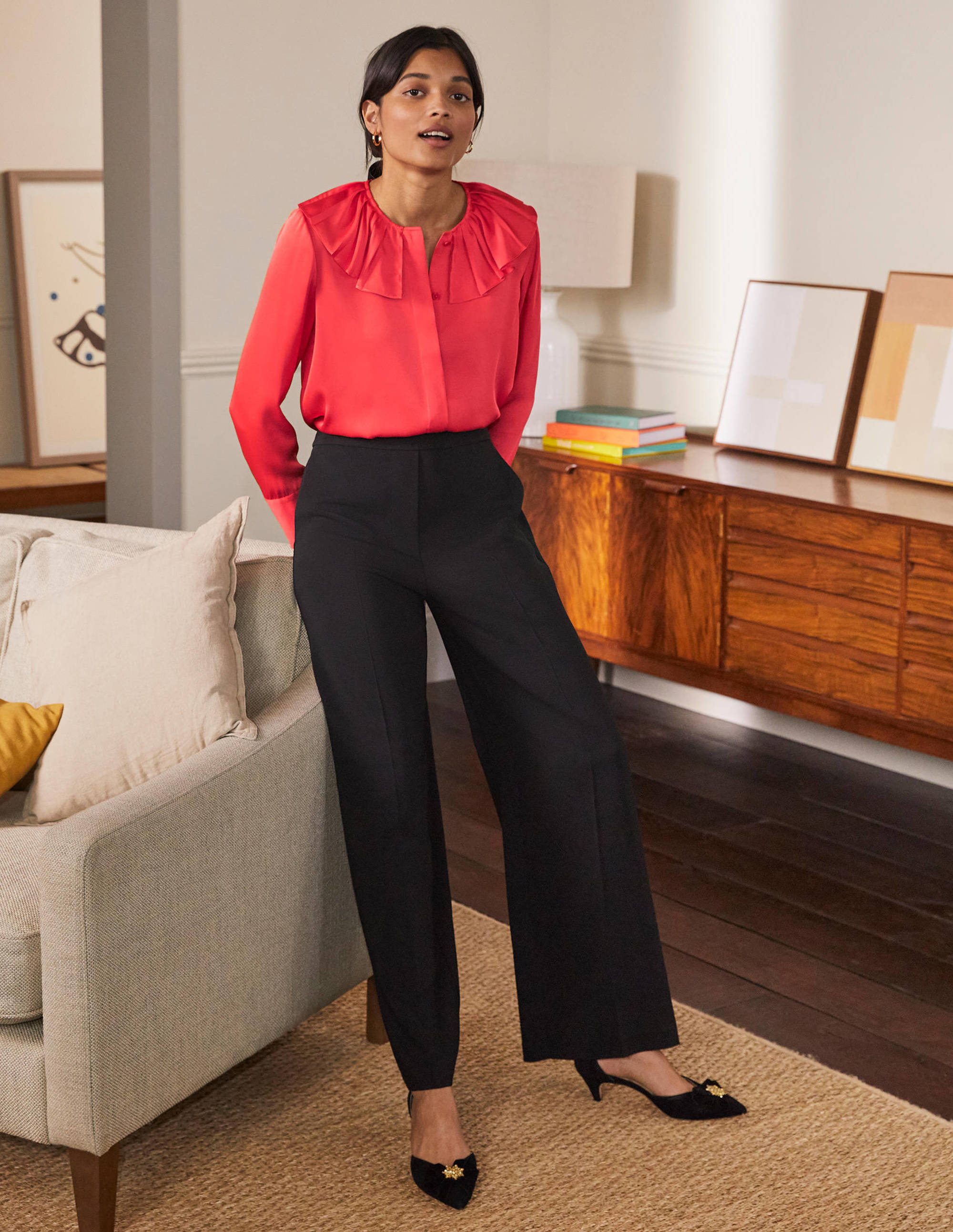 Pleated Collar Boxy Top-Poppadew - Image 3