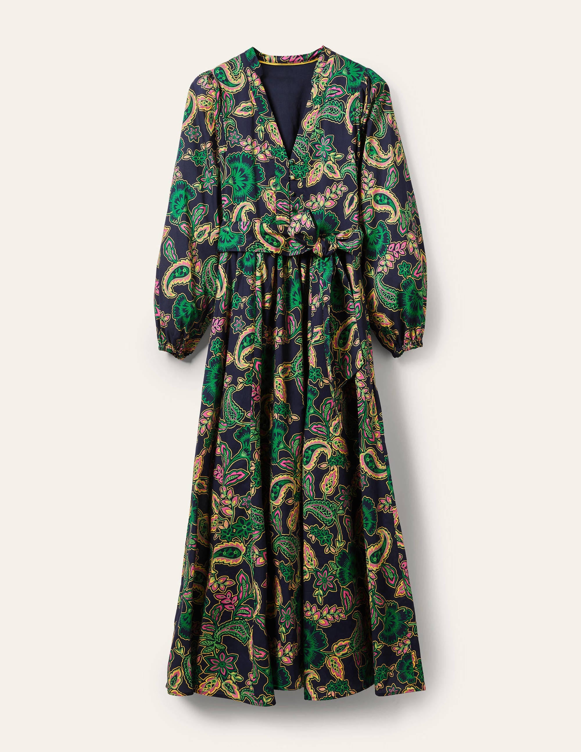 Baumwoll-Maxikleid mit gekerbtem Ausschnitt-Navy, Exotisches Blumenmuster - Image 5