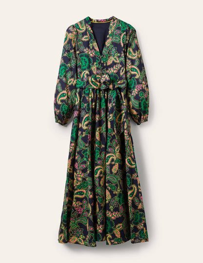 Notch Neck Cotton Maxi Dress-Navy, Exotic Floral-5