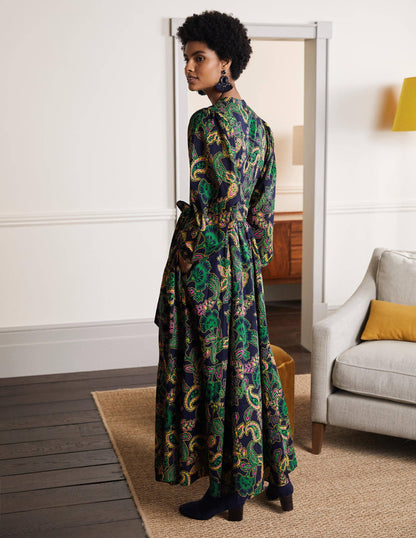 Notch Neck Cotton Maxi Dress-Navy, Exotic Floral-2