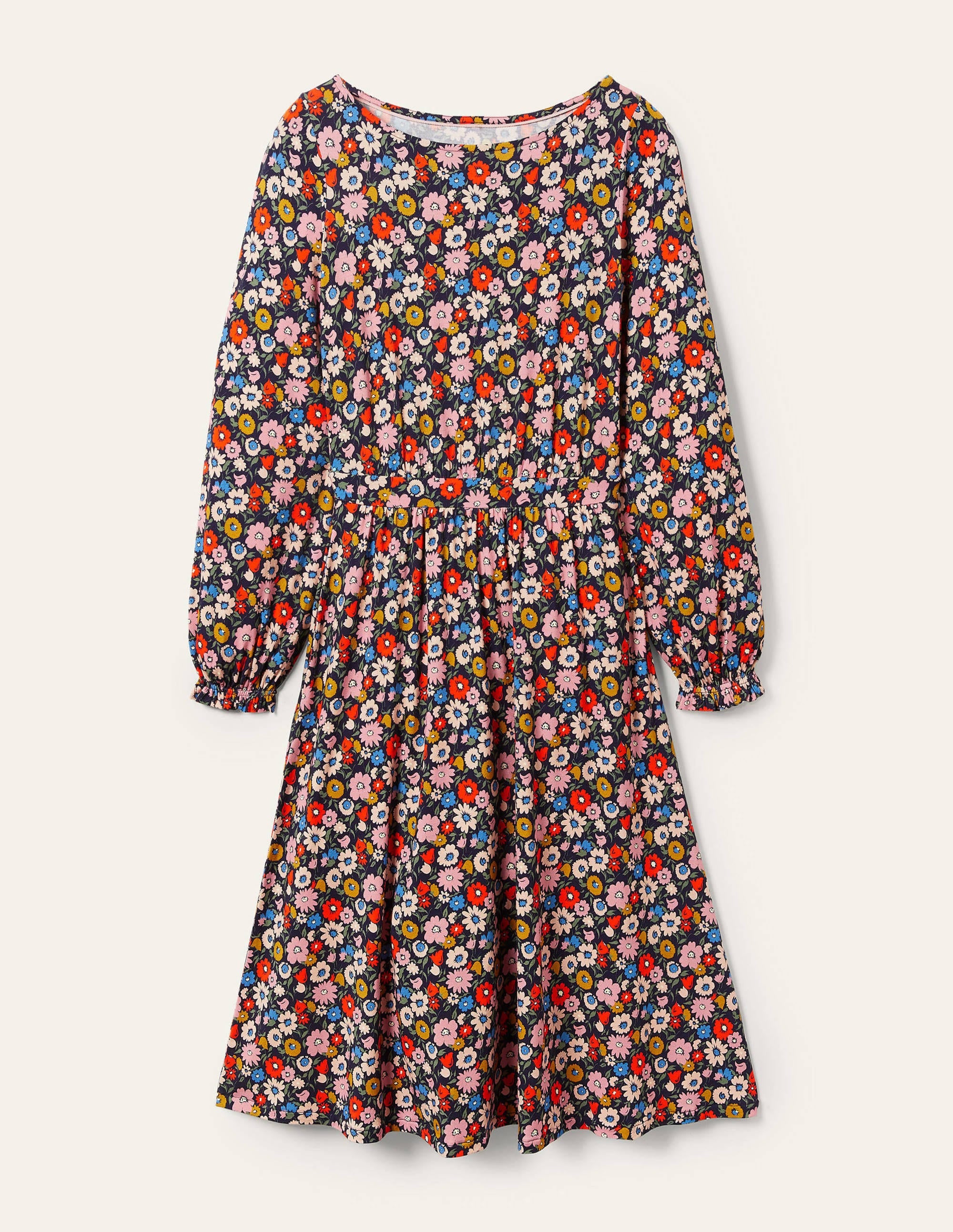 Robe midi Evelyn en jersey-Bleu marine foncé, motif Elegant Bloom - Image 5