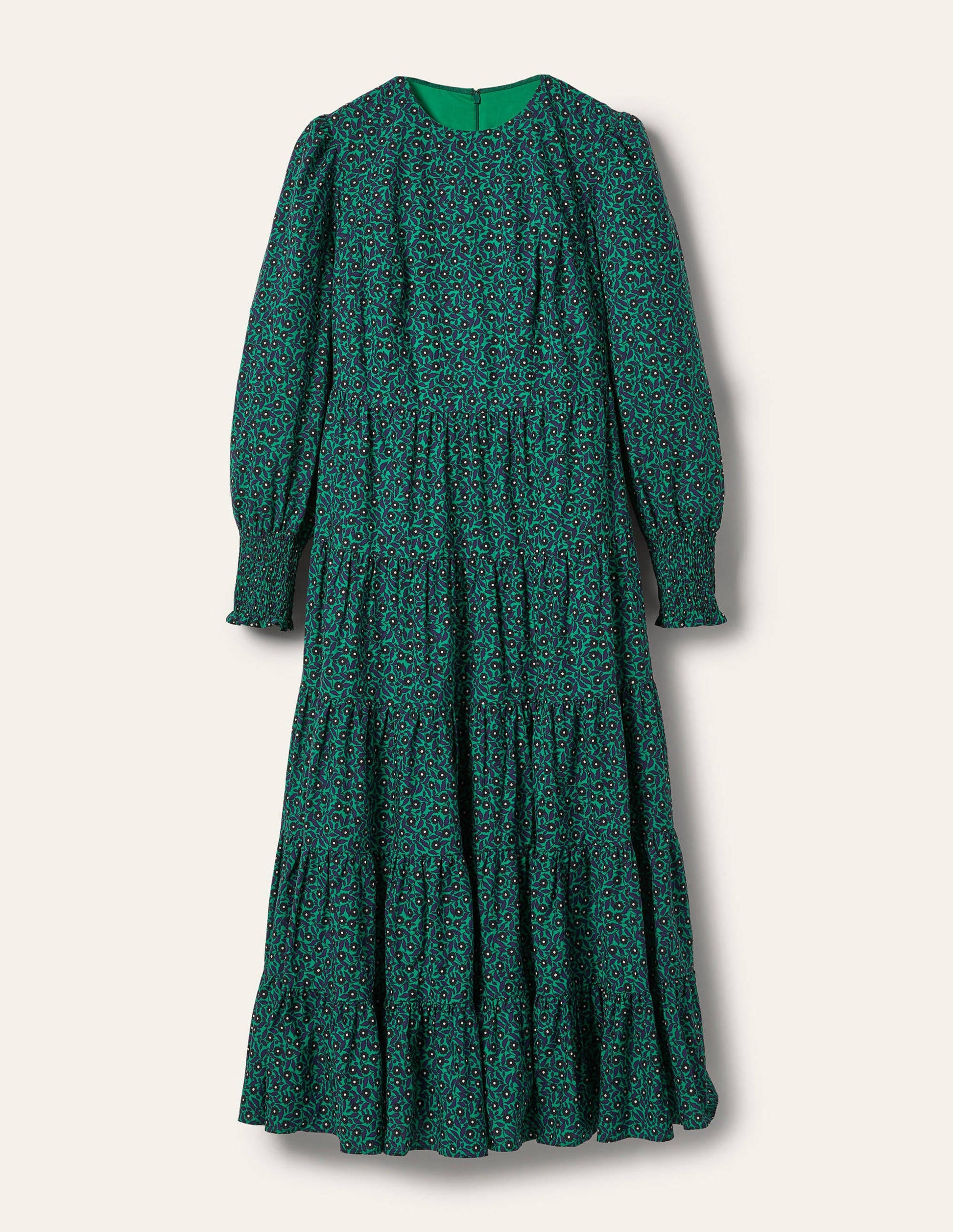 Maxikleid mit Stufen-Schottengrün, Filigranes Blumenmuster-6