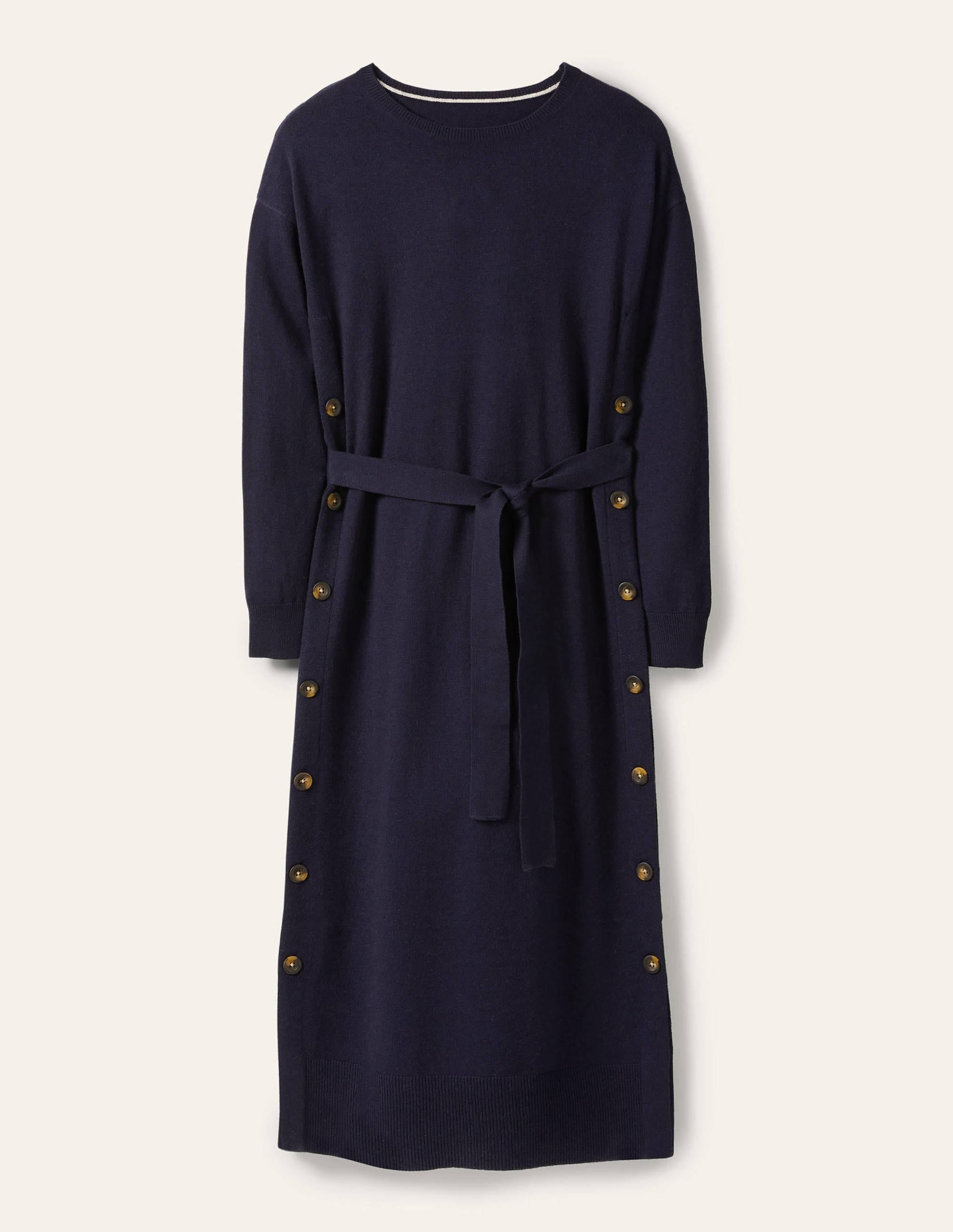 Robe boutonnée sur le côté en maille-Bleu marine - Image 5