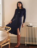 Robe boutonnée sur le côté en maille-Bleu marine