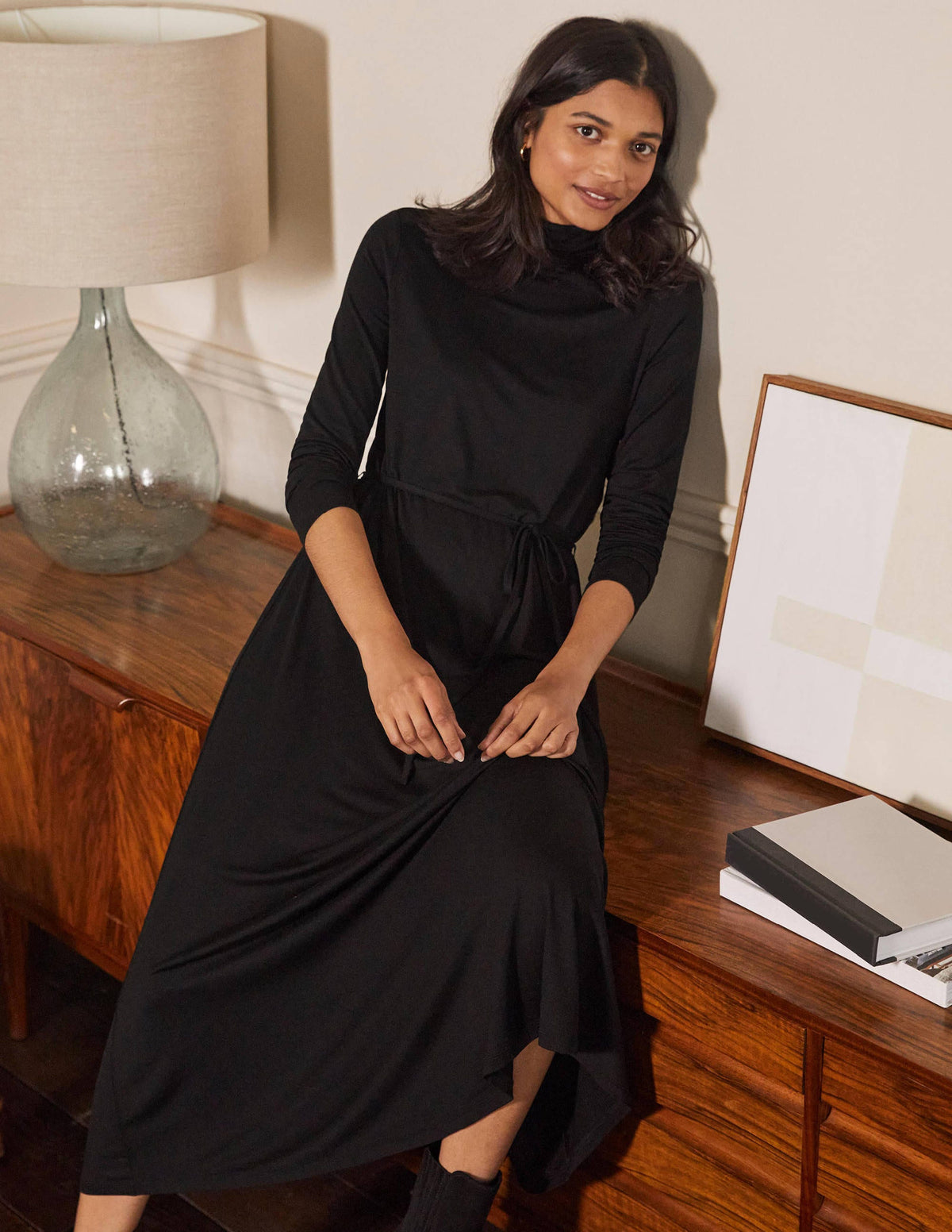 Jersey-Midikleid mit Rollkragen-Schwarz - Image 1