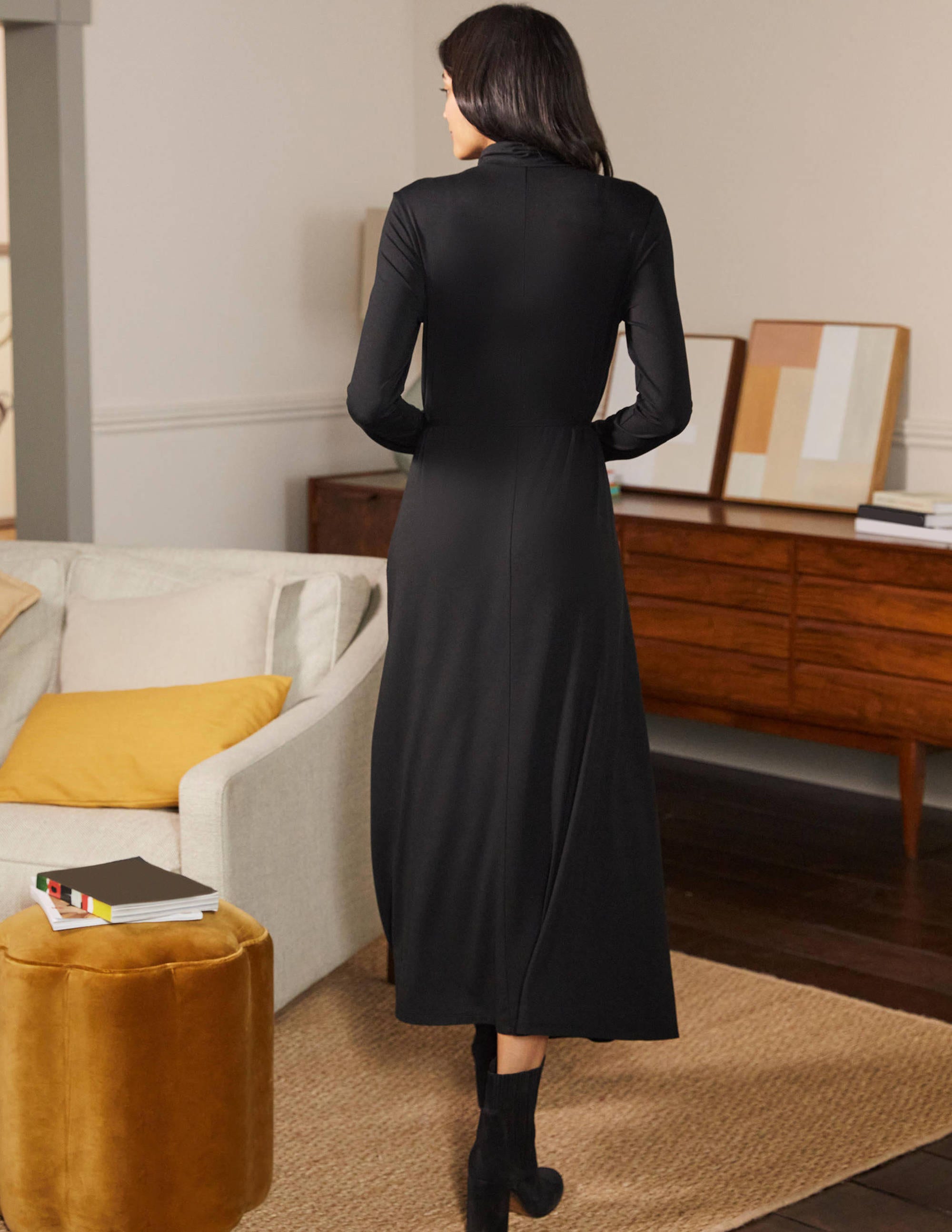 Jersey-Midikleid mit Rollkragen-Schwarz - Image 3
