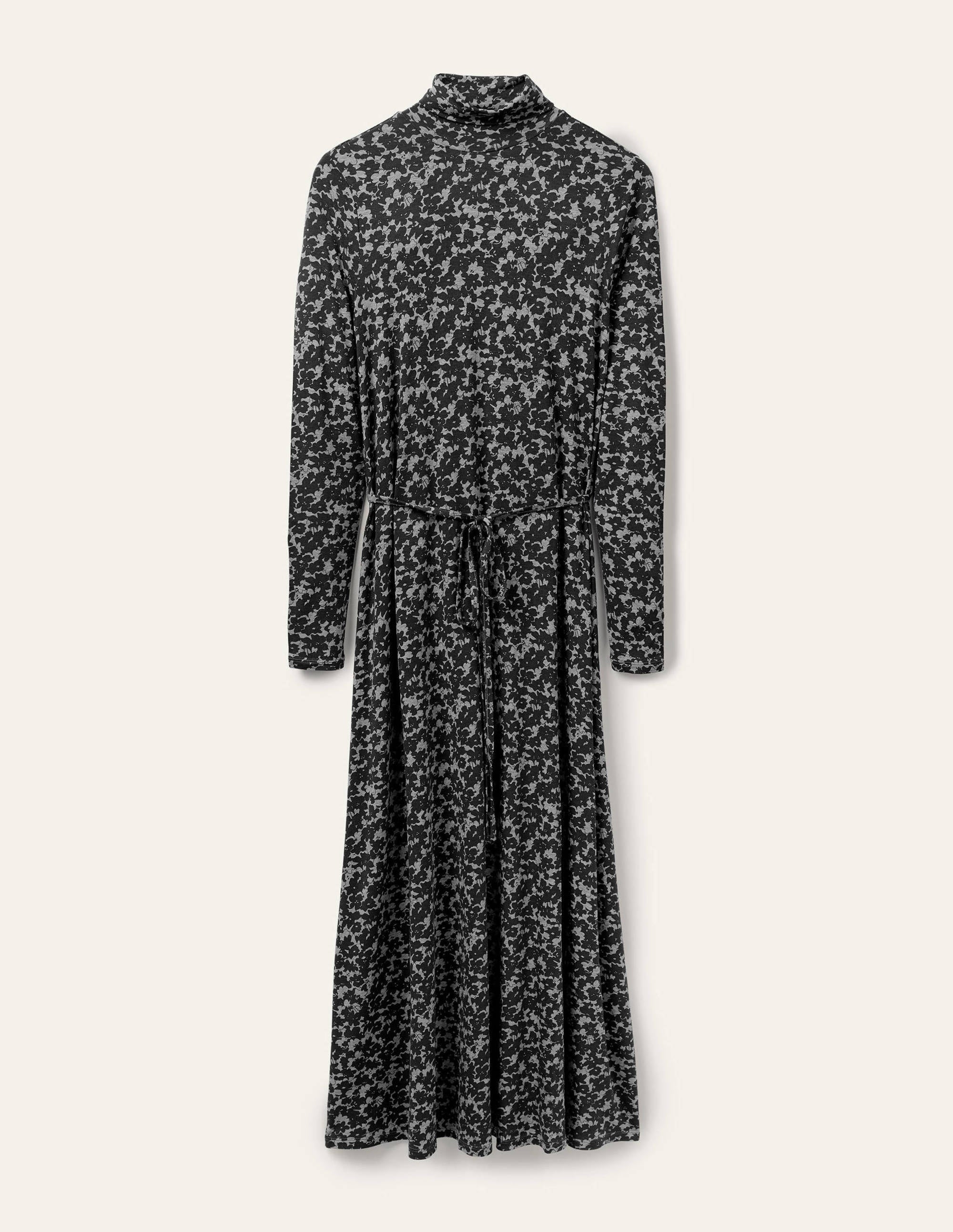 Jersey-Midikleid mit Rollkragen-Grau Meliert, Camouflage-Blumenmuster - Image 5