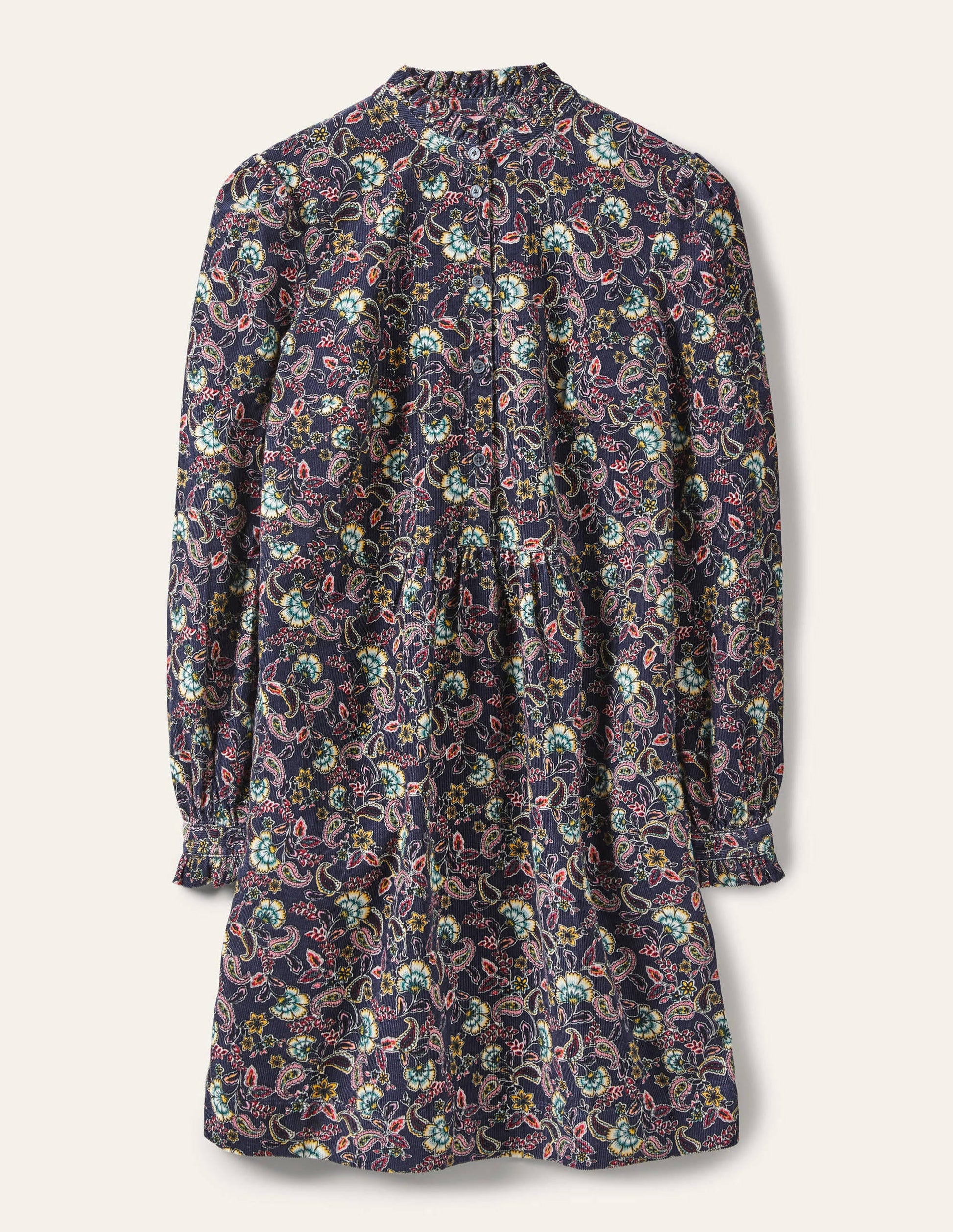 Cordkleid mit Rüschenkragen-Französisches Navy, Exotisches Blumenmuster-5